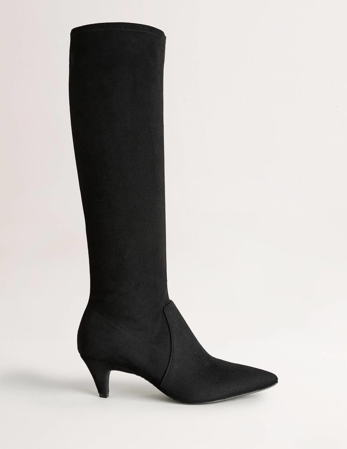 Stretch Kitten Heel Knee Boot-Black - Image 1