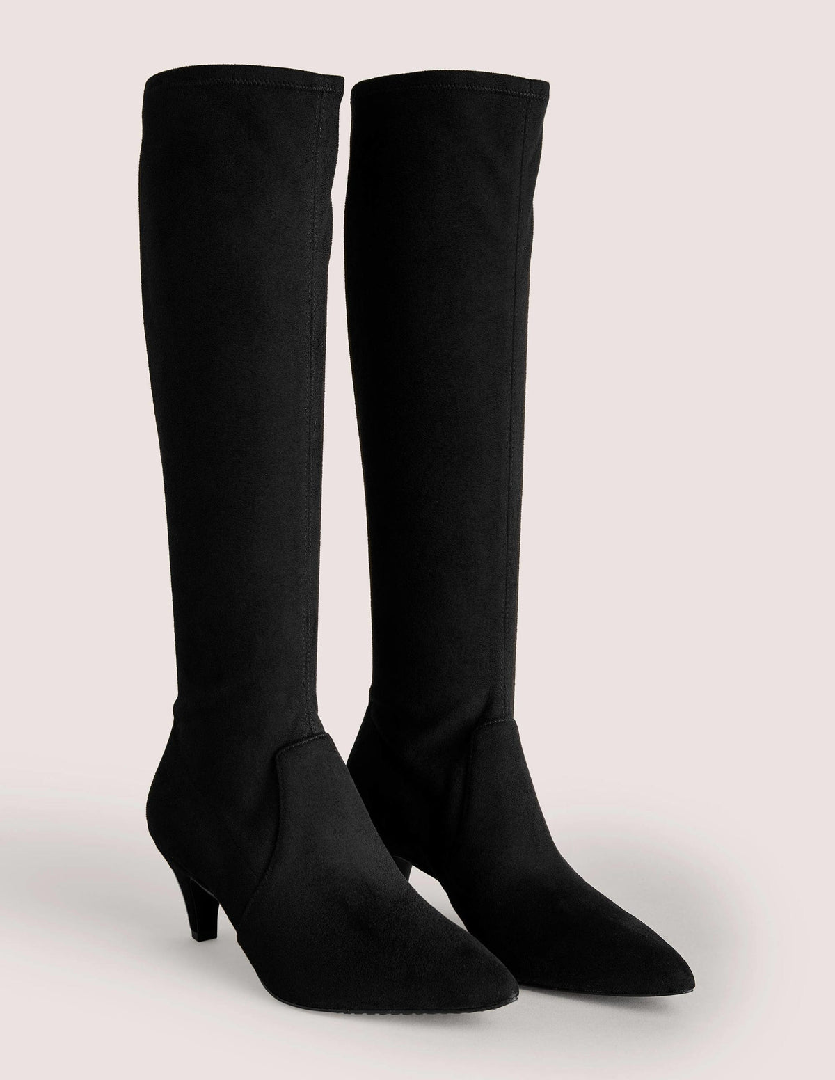 Stretch Kitten Heel Knee Boot-Black - Image 2