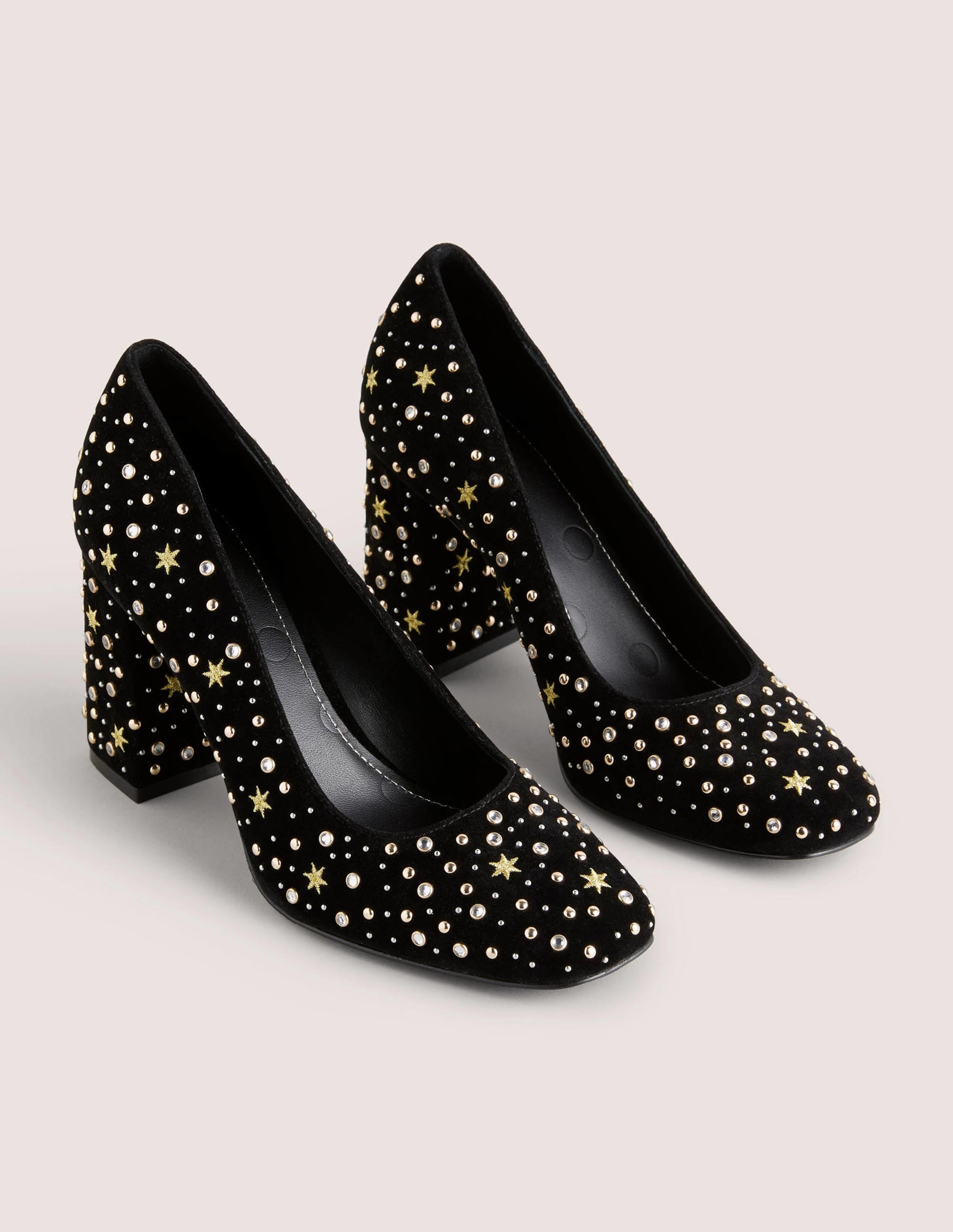 Embroidered Block Heel Courts-Black - Image 2