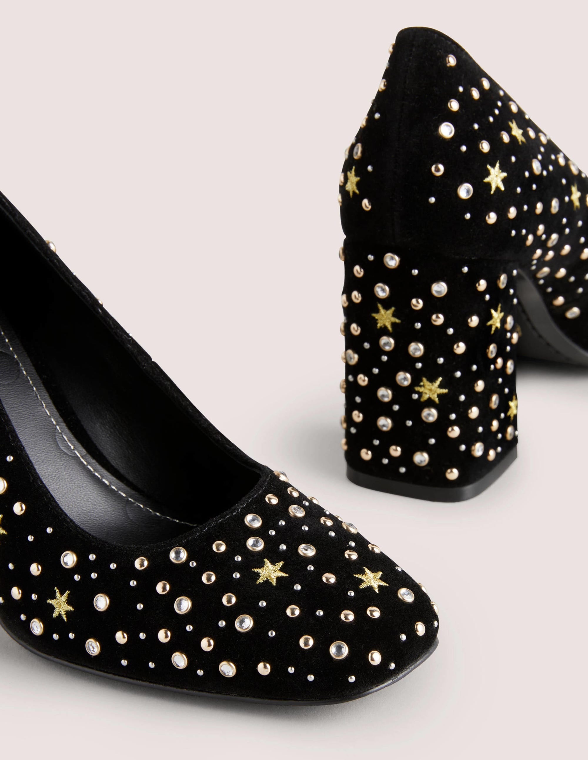 Embroidered Block Heel Courts-Black - Image 3
