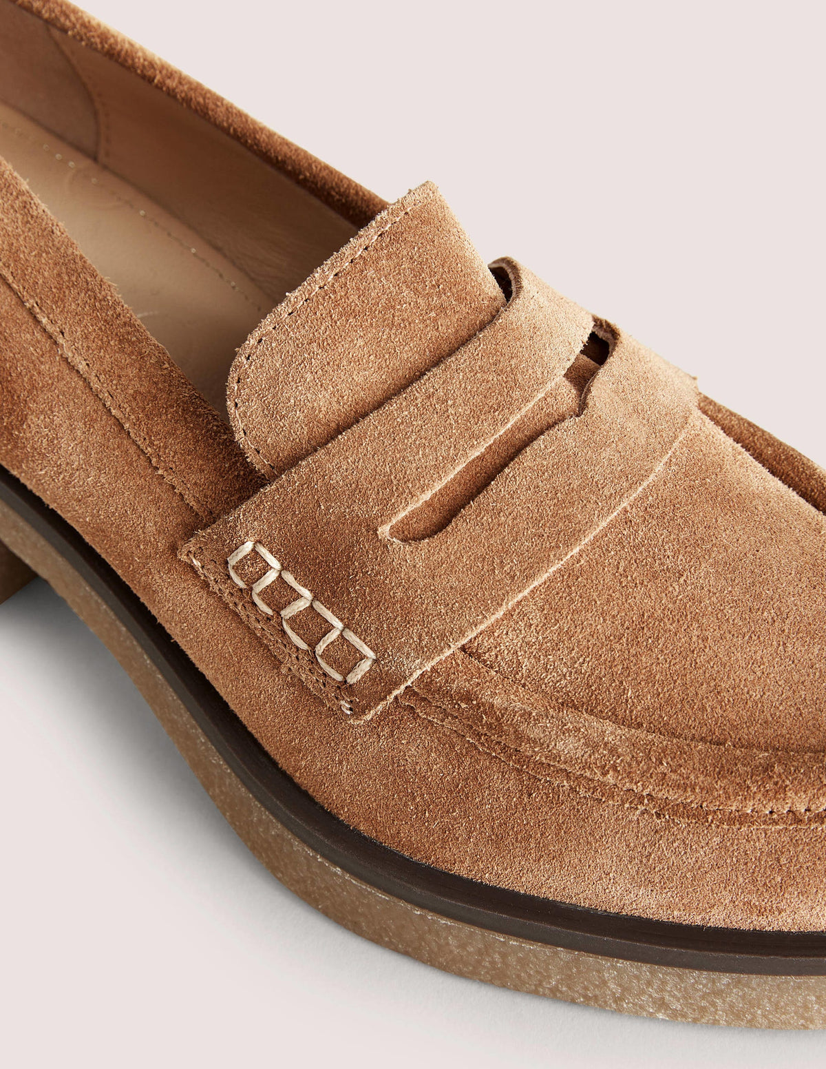 Crepe Sole Heeled Loafers-Golden Brown Suede - Image 3