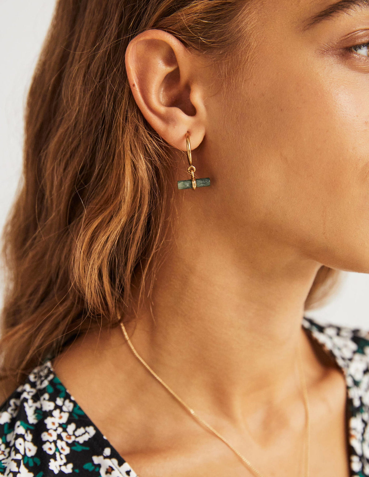 Semi-Precious T-bar Hoops-Jade Green - Image 1