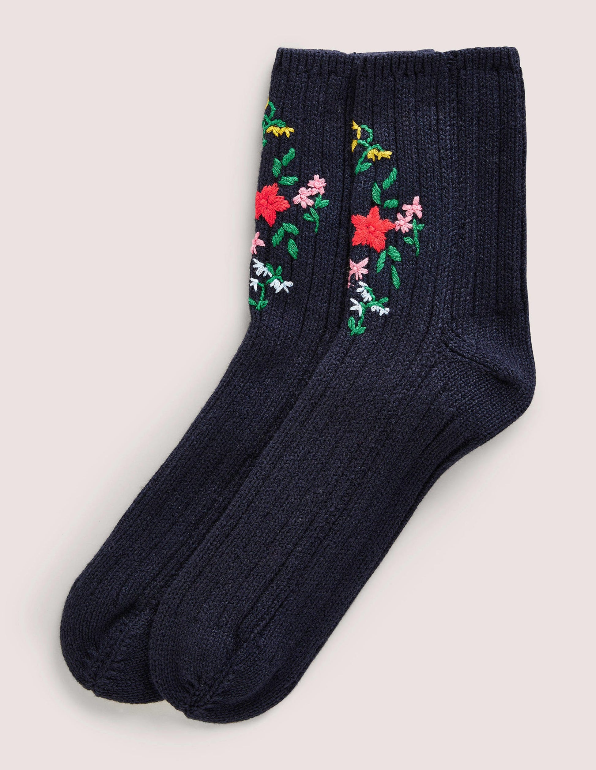 Embroidered Bed Socks-Navy-1