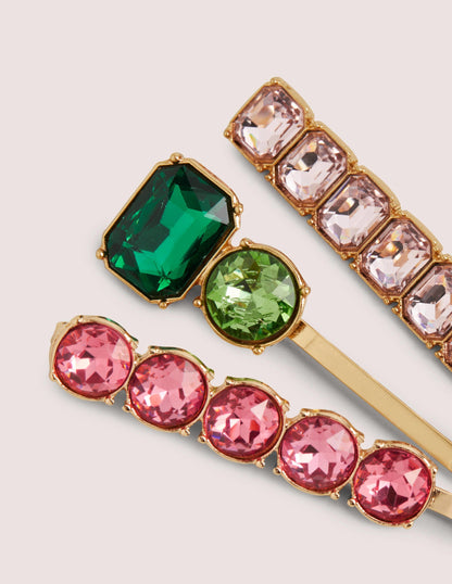 3 Pack Jewel Hair Slides-Pink-3