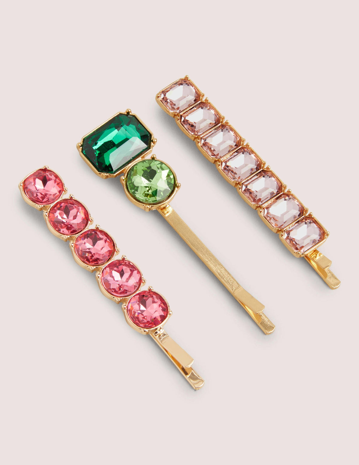 3 Pack Jewel Hair Slides-Pink - Image 2