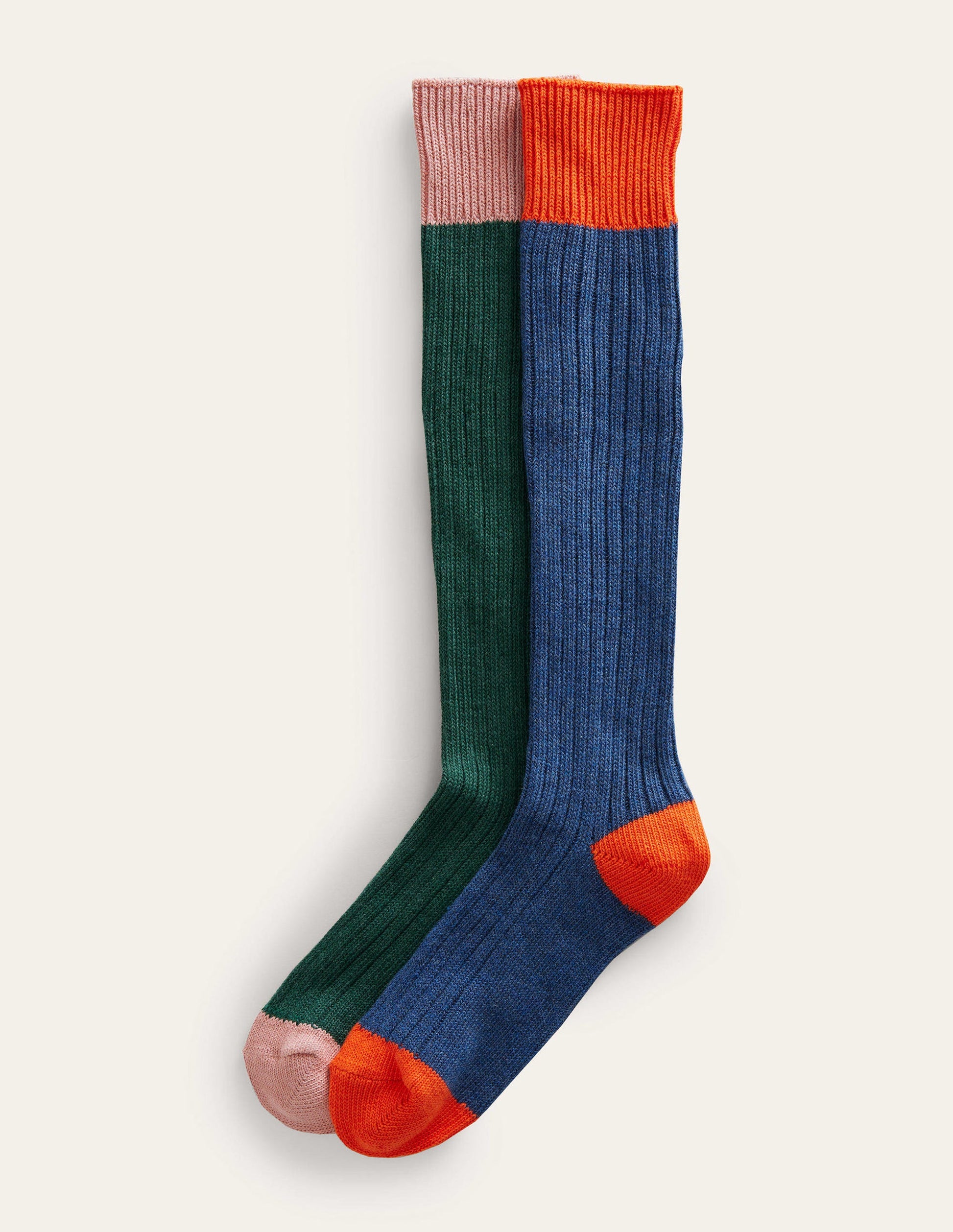 2 Pack Boot Socks-Green/ Navy Colourblock-1