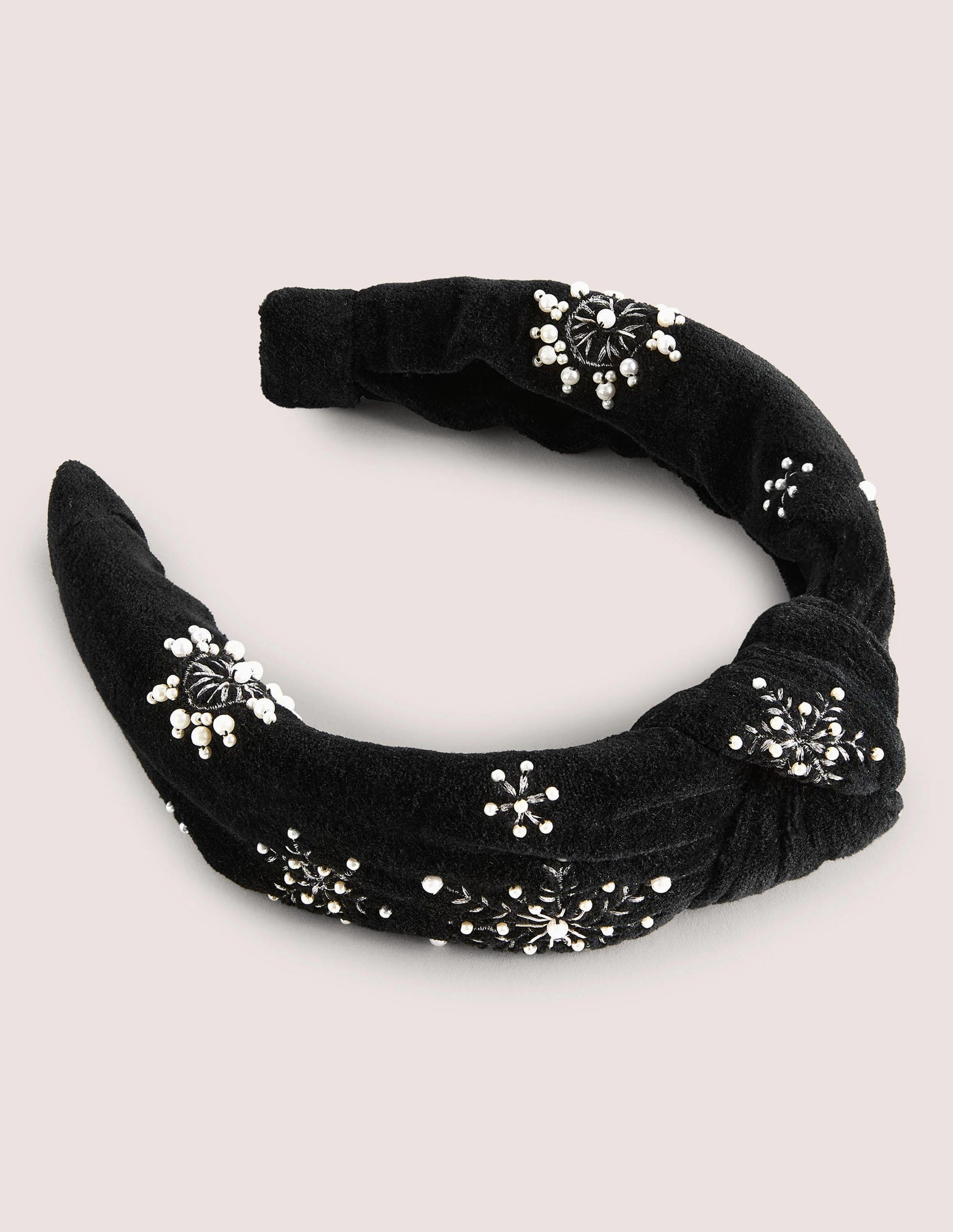 Knotted Embellished Headband-Black Pearl Snowflake-2