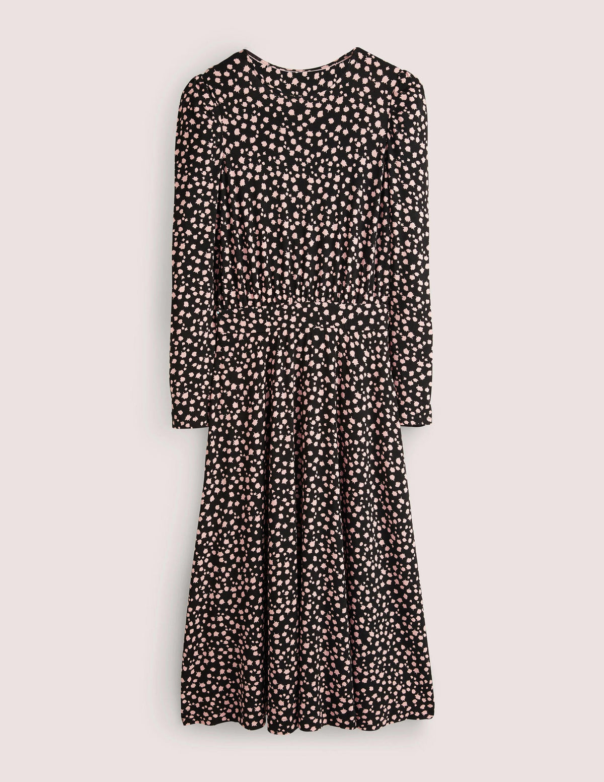 Puff Sleeve Jersey Midi Dress-Black, Falling Bud - Image 6