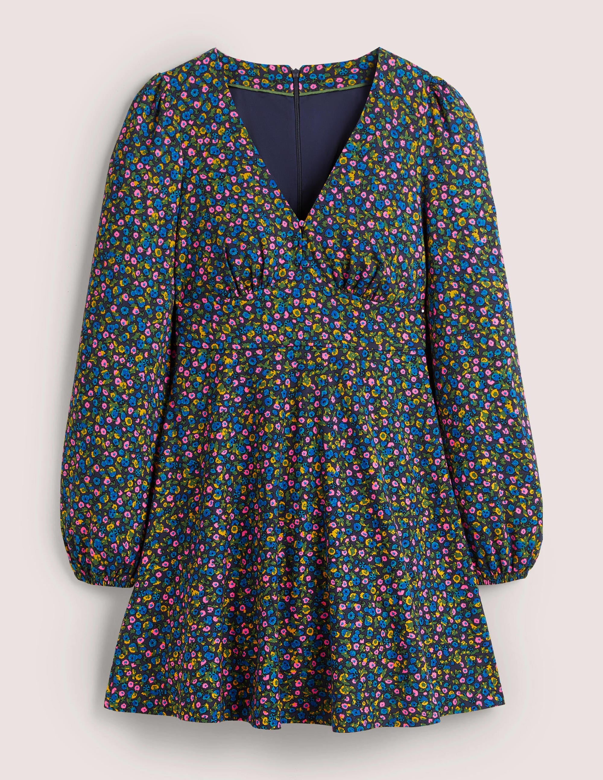 V-Neck Jersey Tea Dress-Navy, Floral Terrace - Image 5