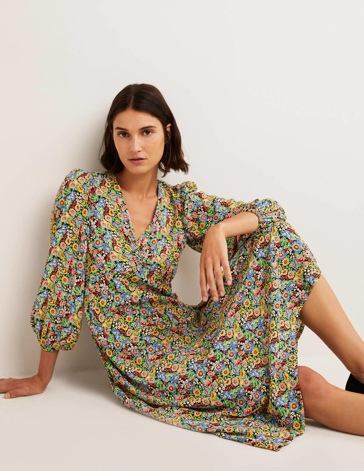 Empire Midi Tea Dress-Multi, Flora Illusion - Image 1