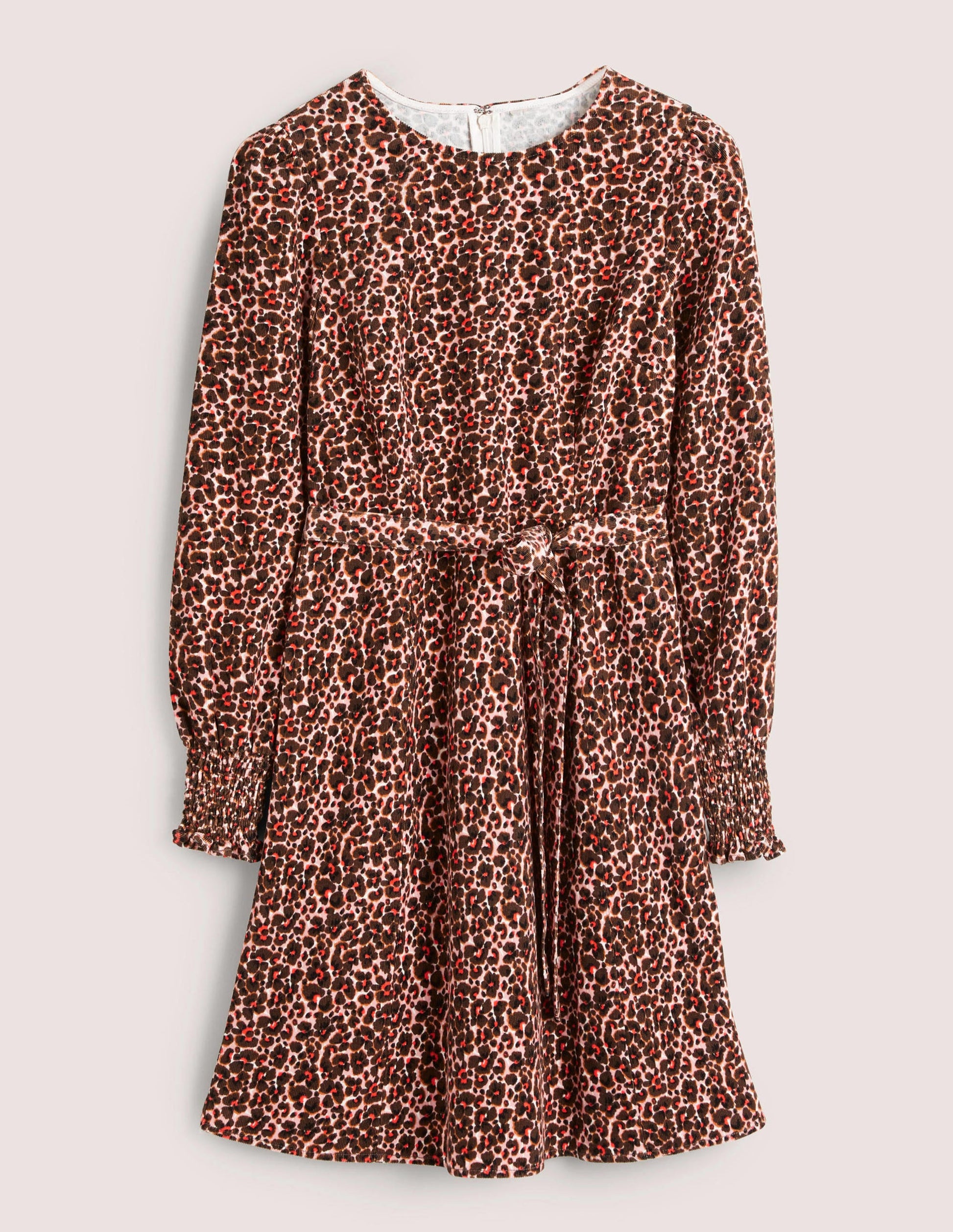 Smocked Cuff Corduroy Dress-Milkshake, Abstract Bud-8
