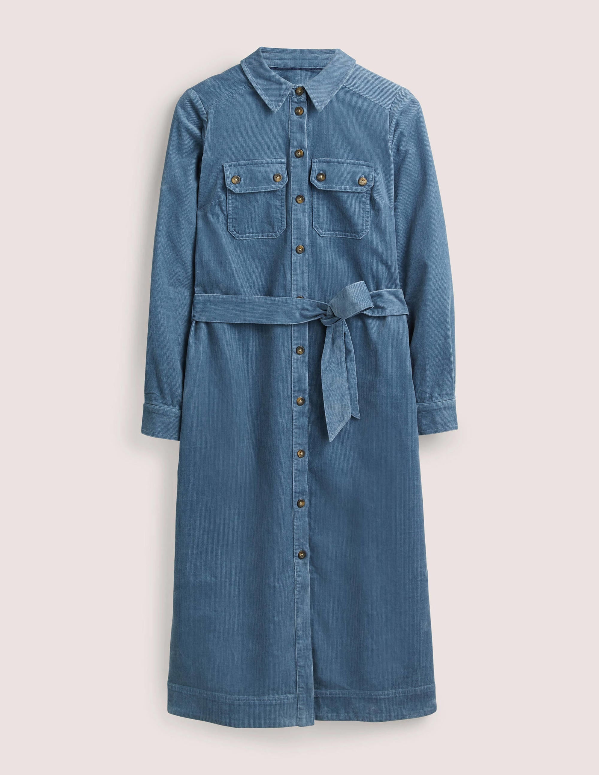Corduroy Midi Shirt Dress-Mid Blue - Image 5