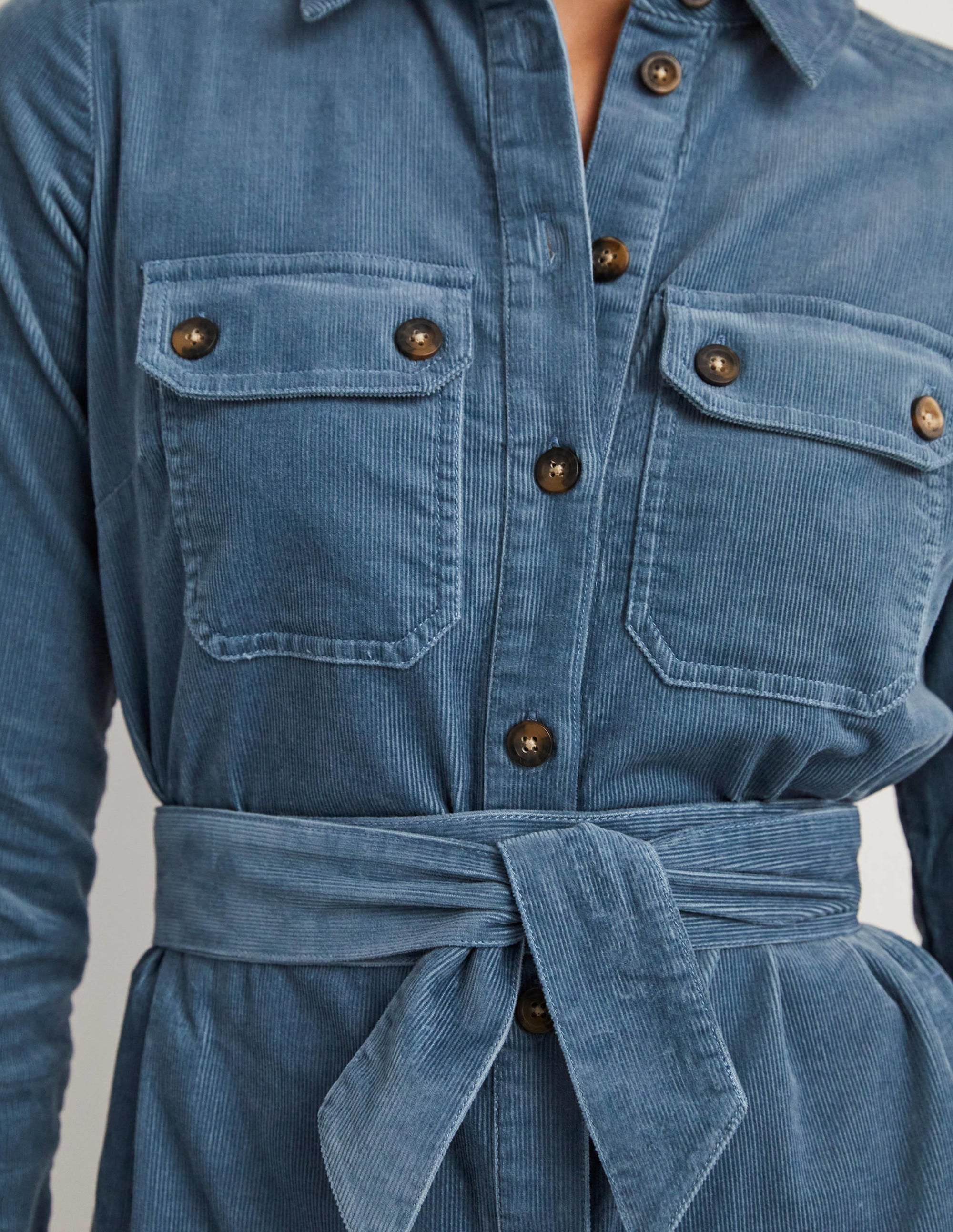 Corduroy Midi Shirt Dress-Mid Blue - Image 2