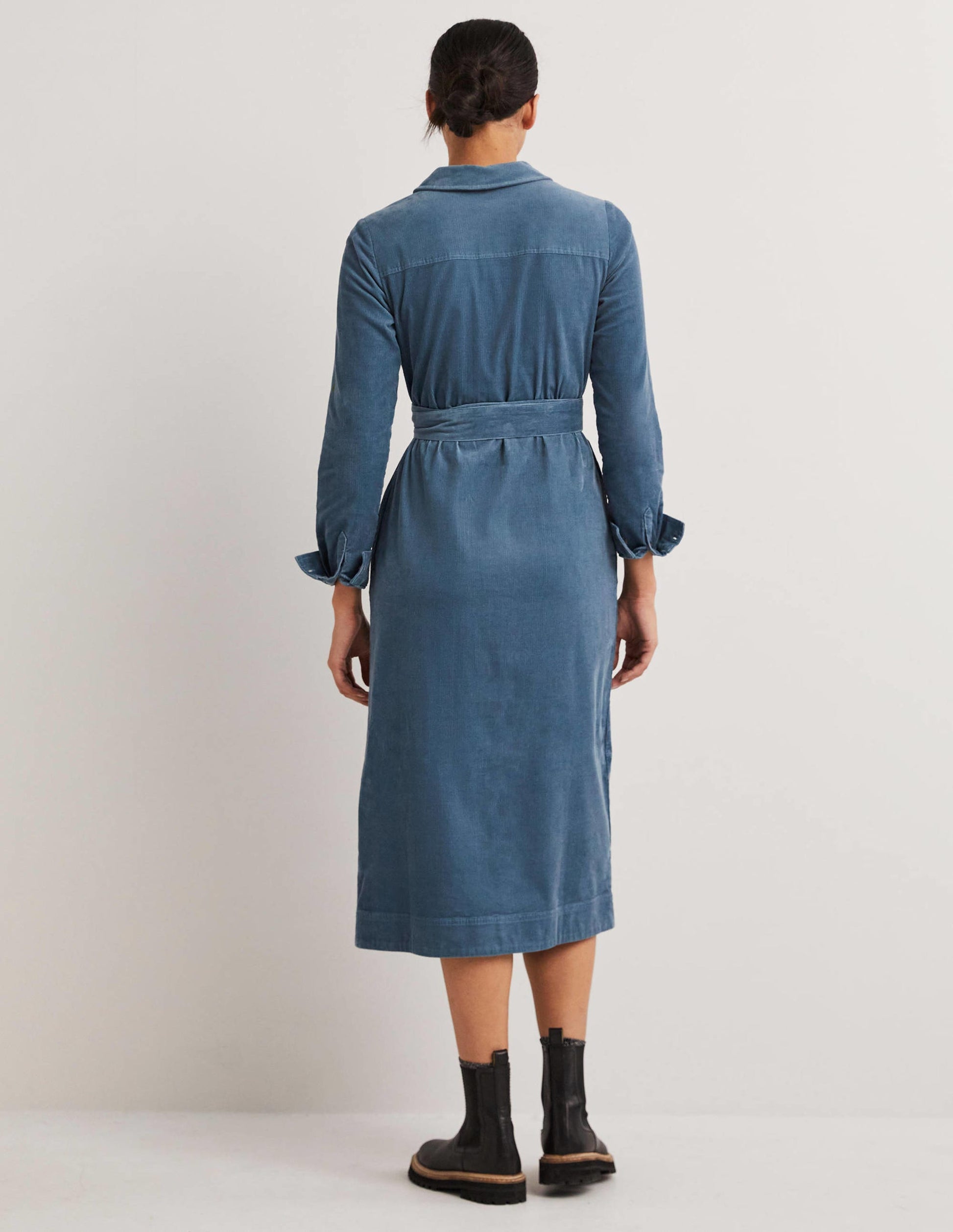 Corduroy Midi Shirt Dress-Mid Blue-3