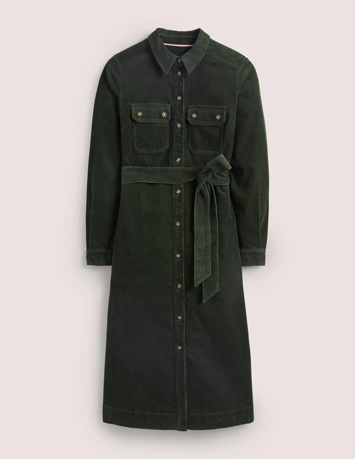 Corduroy Midi Shirt Dress-Forest Green-5