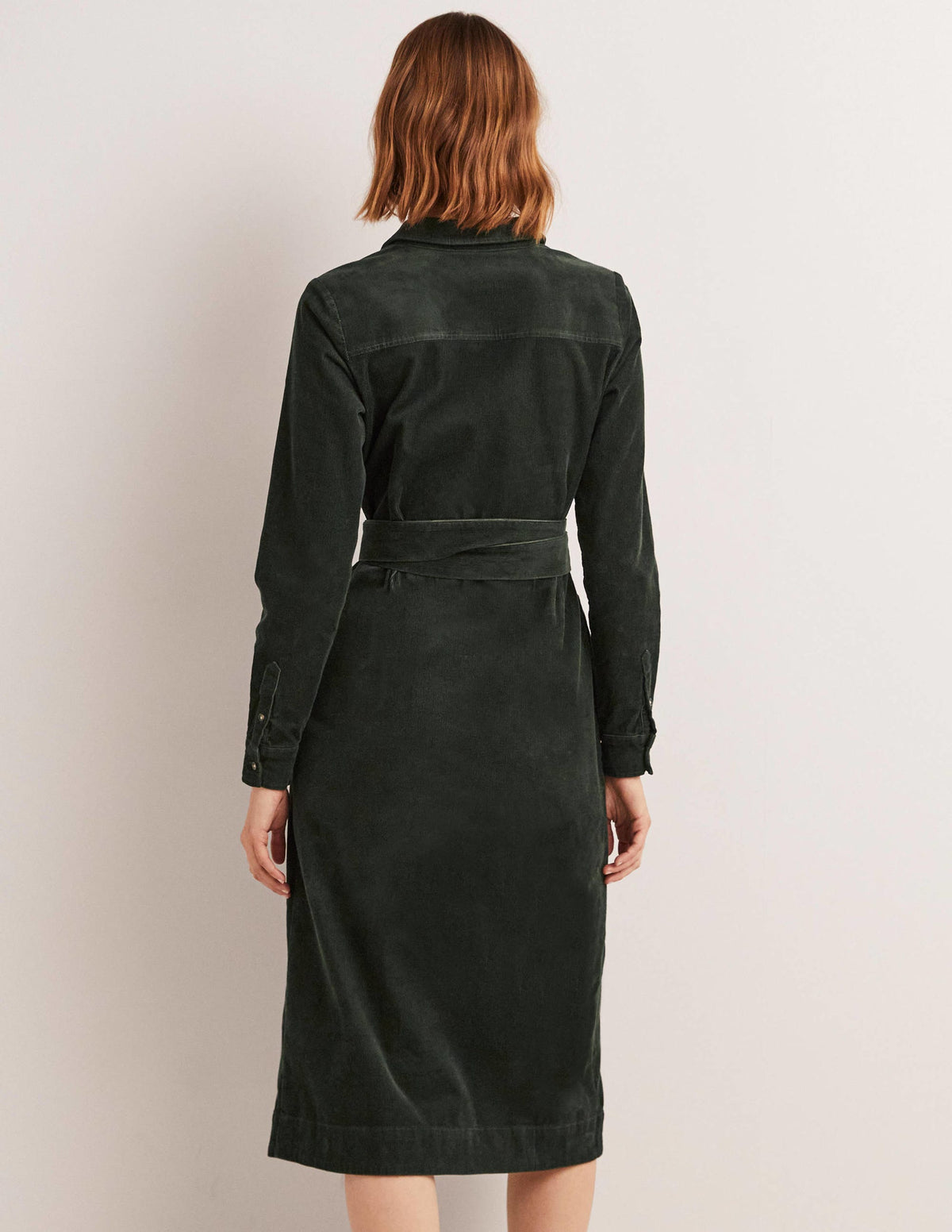 Corduroy Midi Shirt Dress-Forest Green-3