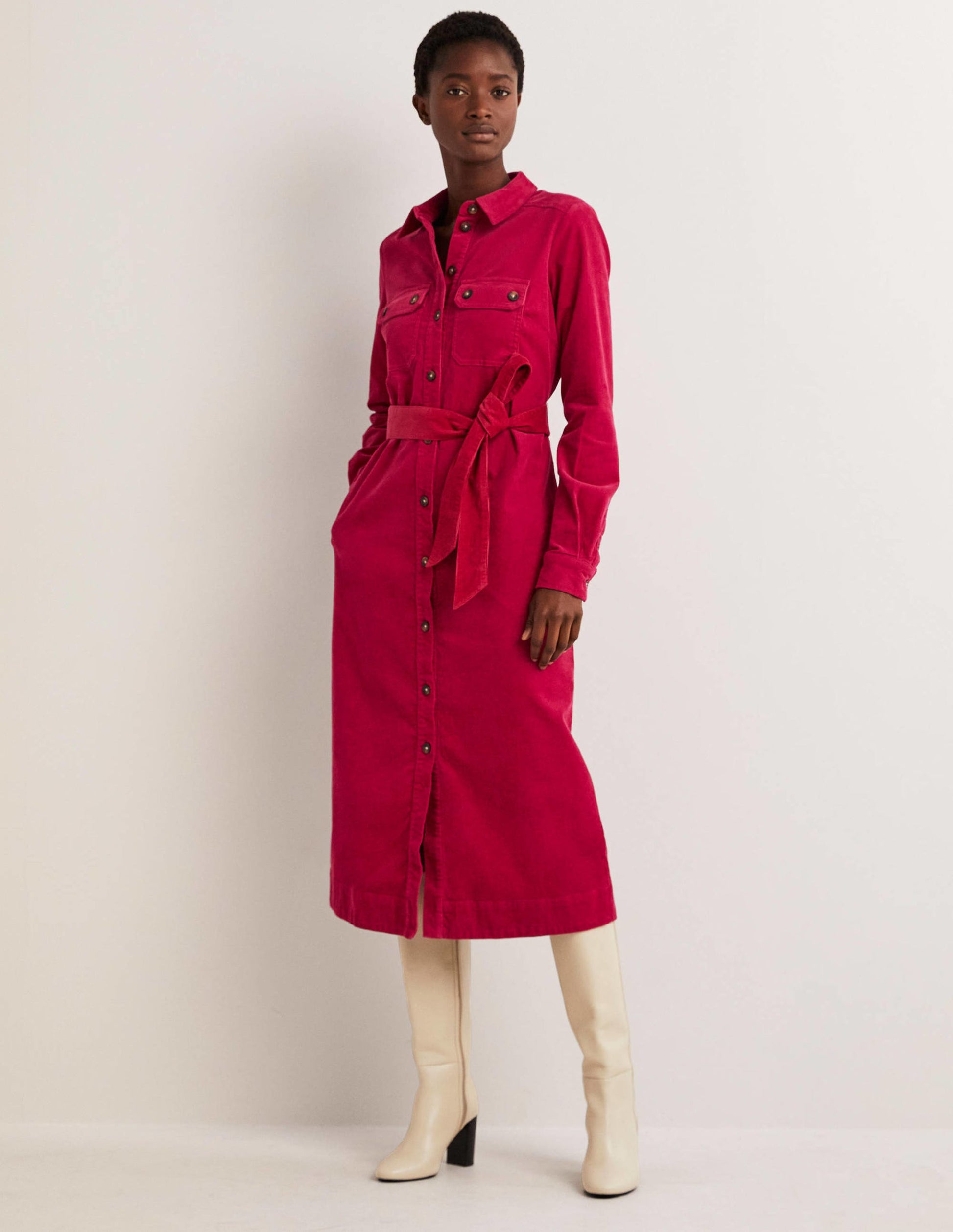 Corduroy Midi Shirt Dress-Sweet Rose-1