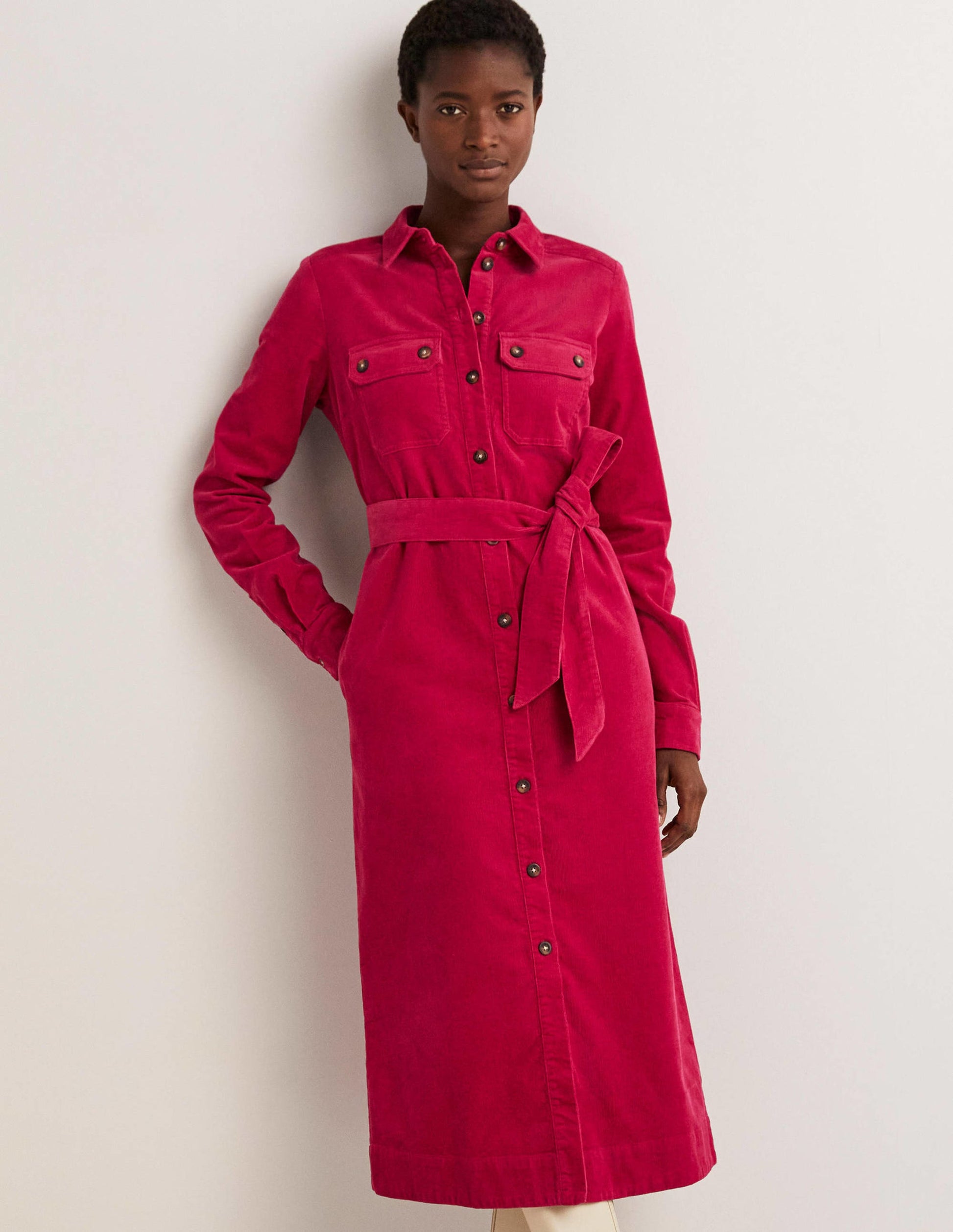 Corduroy Midi Shirt Dress-Sweet Rose-4