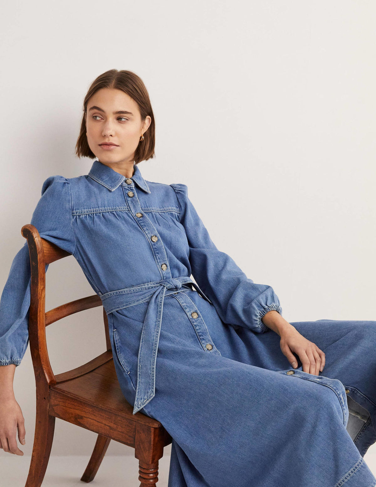 Denim Midi Shirt Dress-Light Denim - Image 1