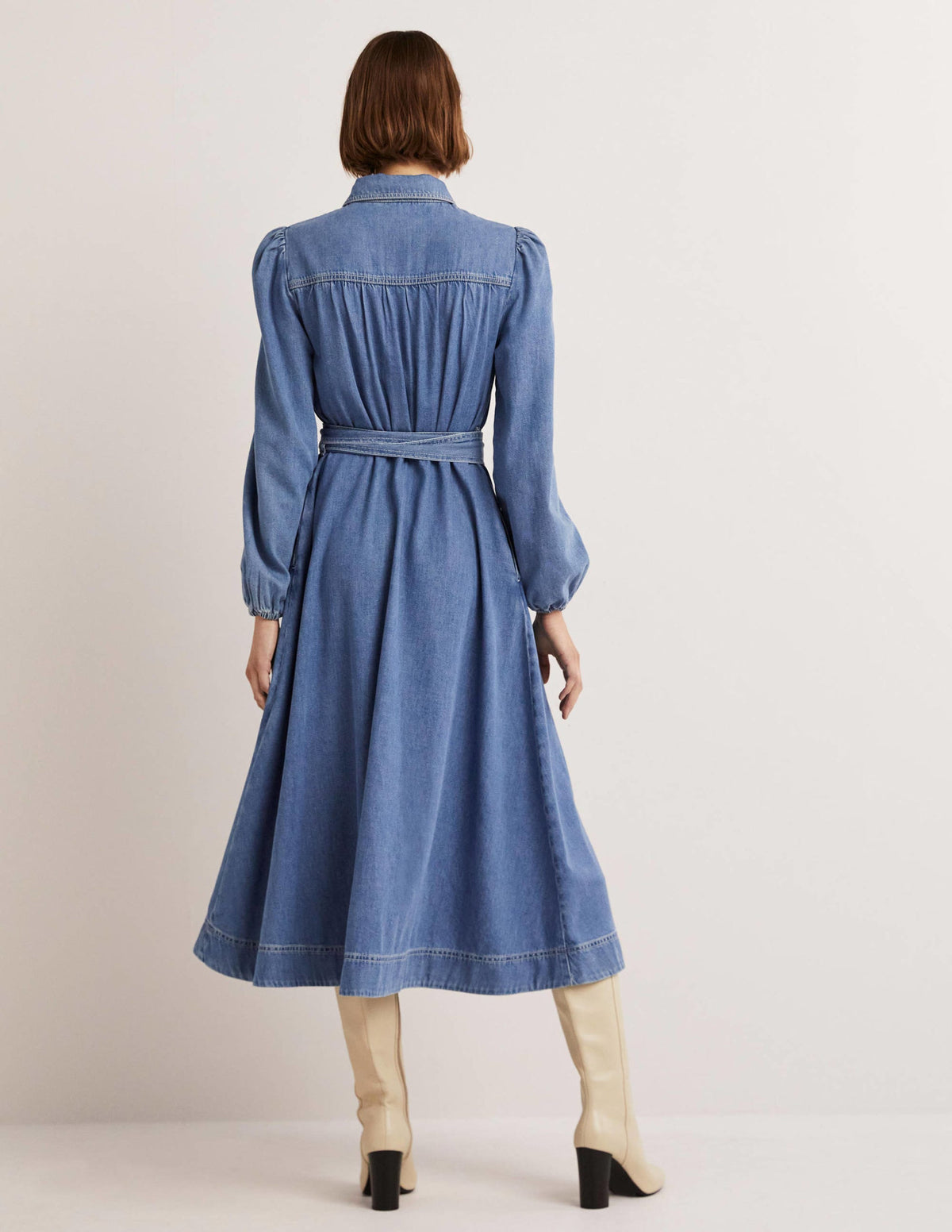 Denim Midi Shirt Dress-Light Denim - Image 4