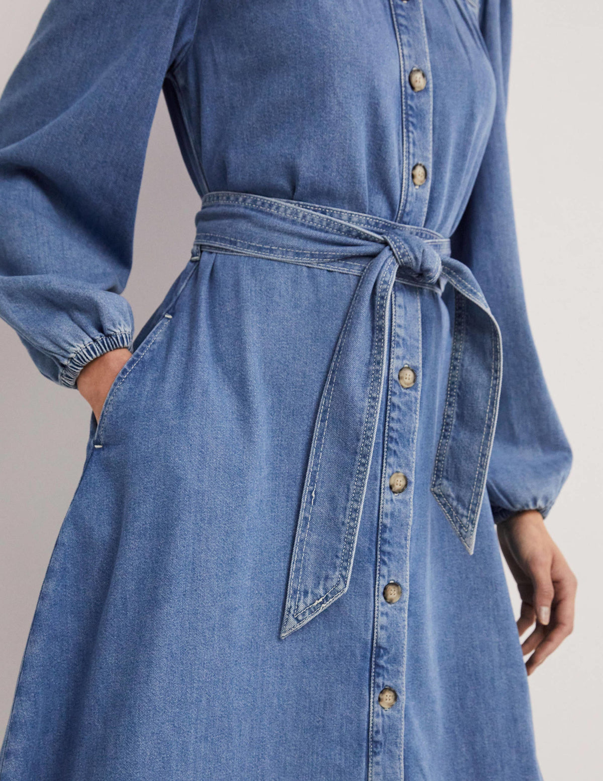 Denim Midi Shirt Dress-Light Denim - Image 5