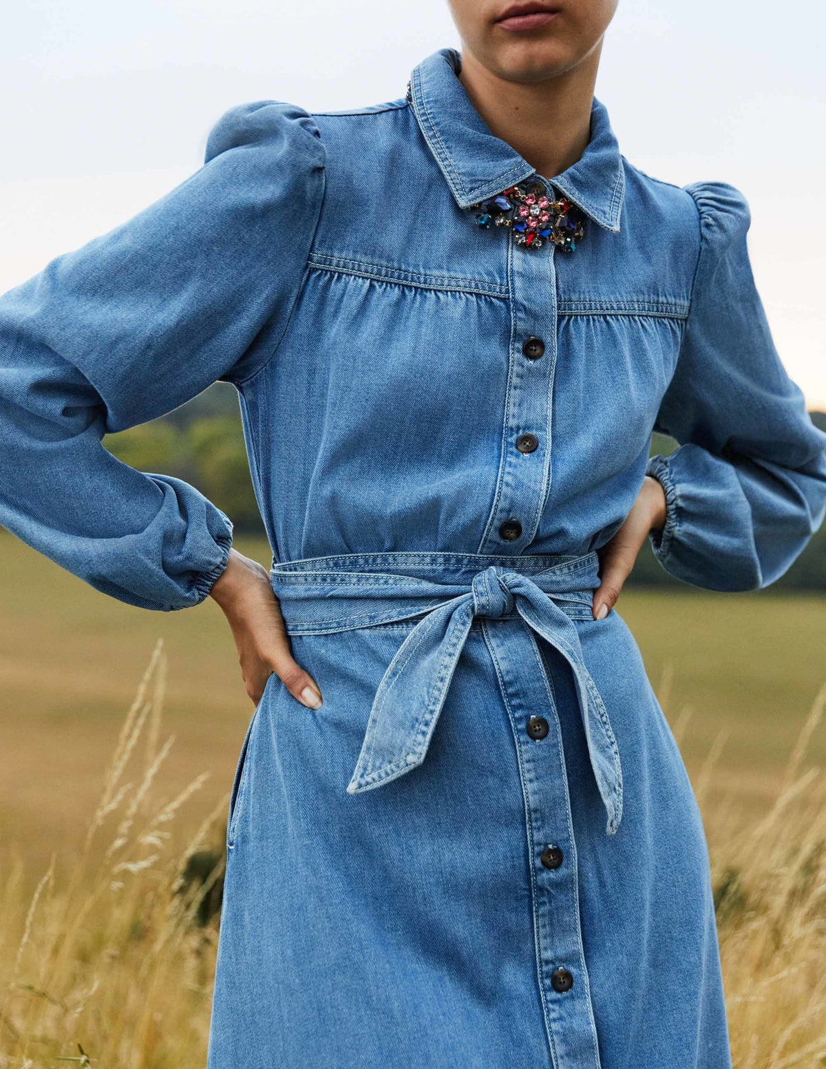 Denim Midi Shirt Dress-Light Denim - Image 7