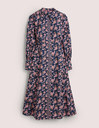Empire Midi Shirt Dress-Navy, Chintz Bloom-6