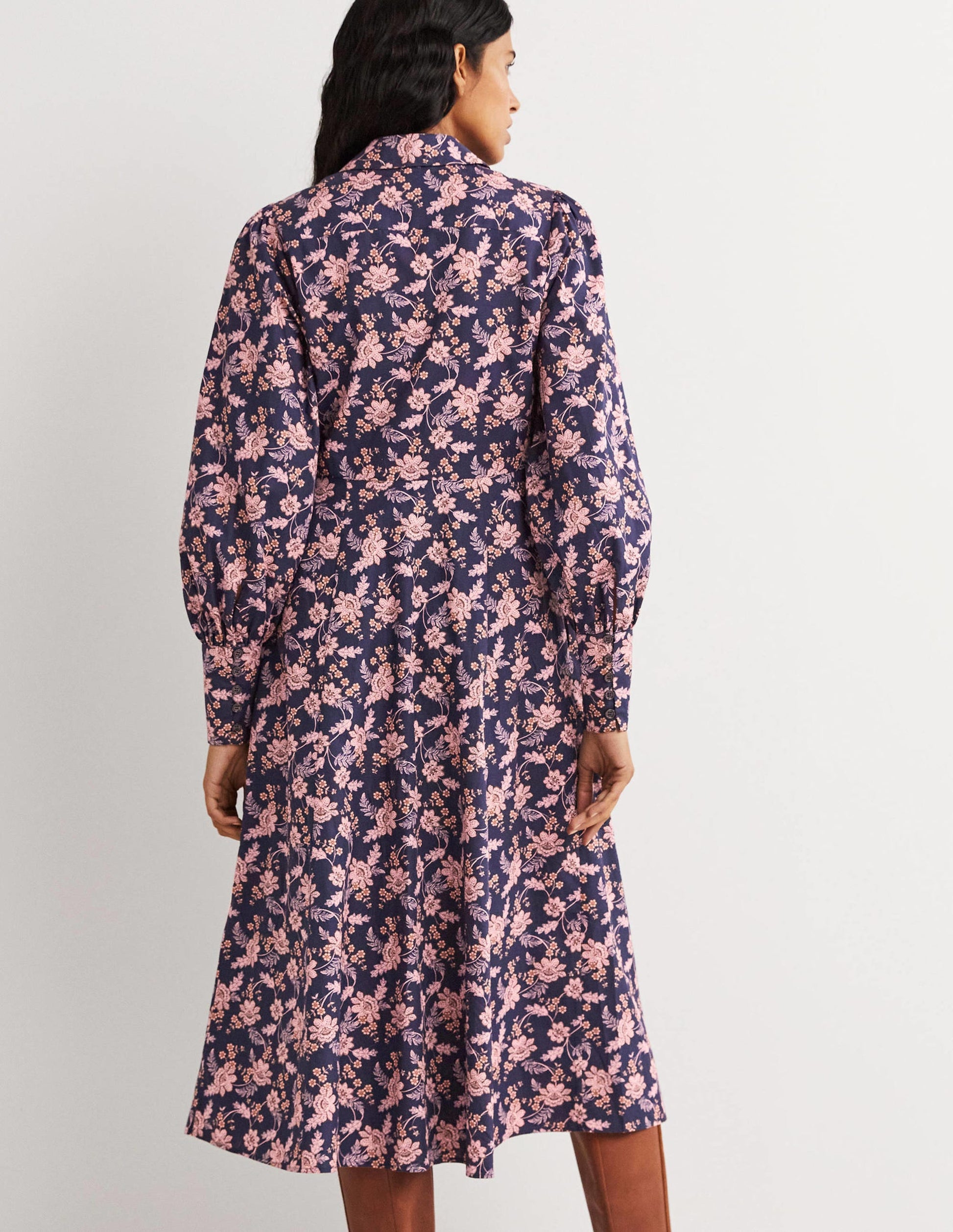 Empire Midi Shirt Dress-Navy, Chintz Bloom-4