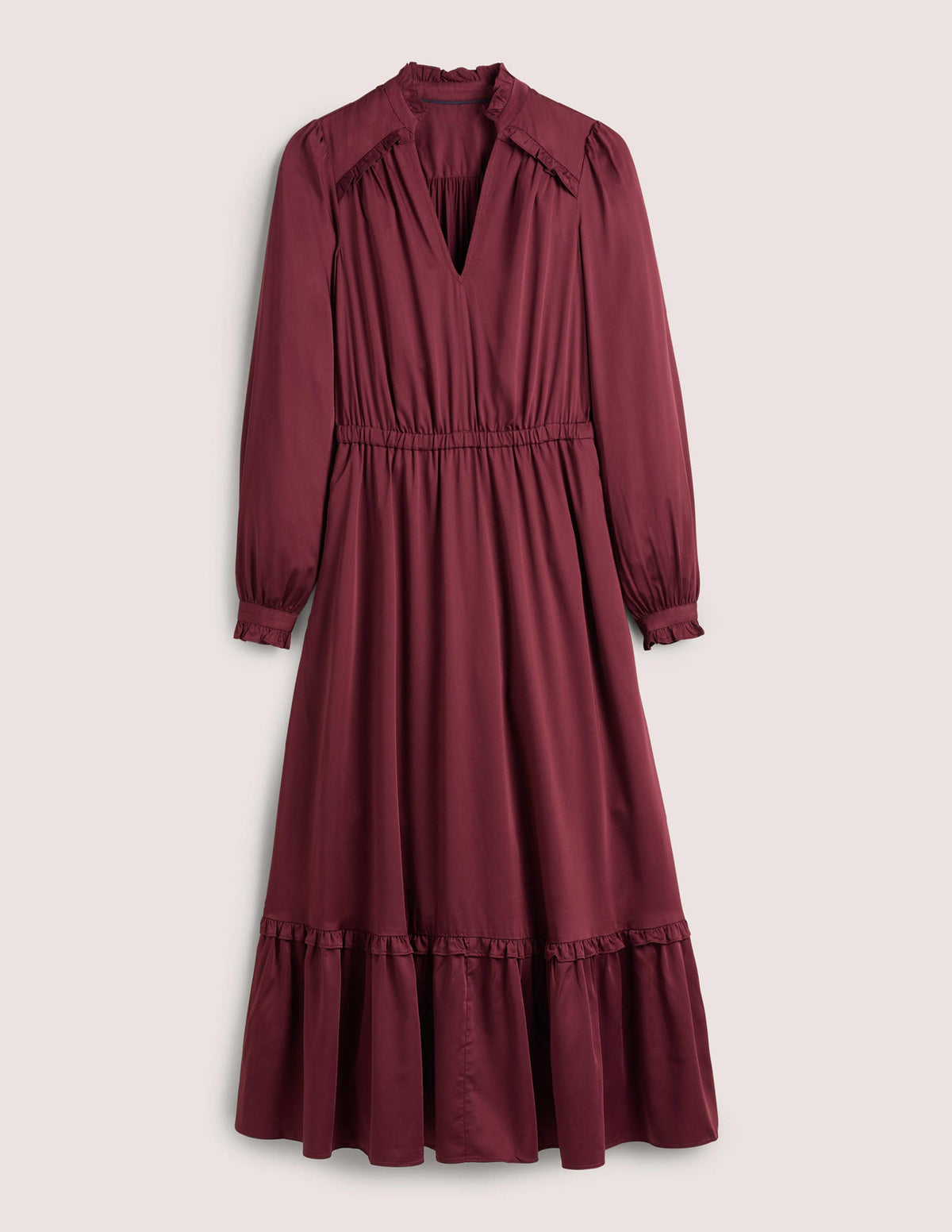 Pleat Detail Satin Midi Dress-Mulled Wine - Image 7