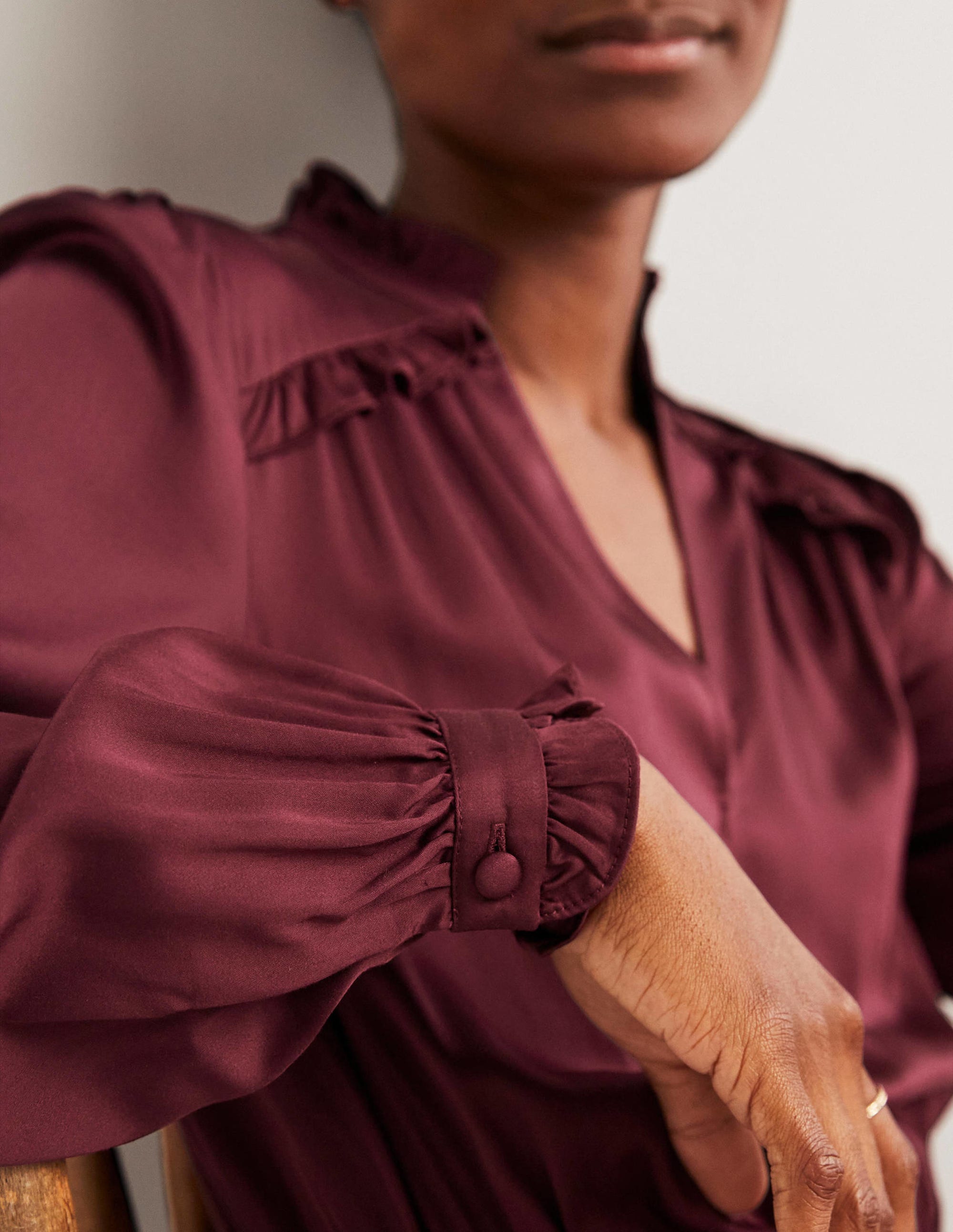 Pleat Detail Satin Midi Dress-Mulled Wine - Image 2