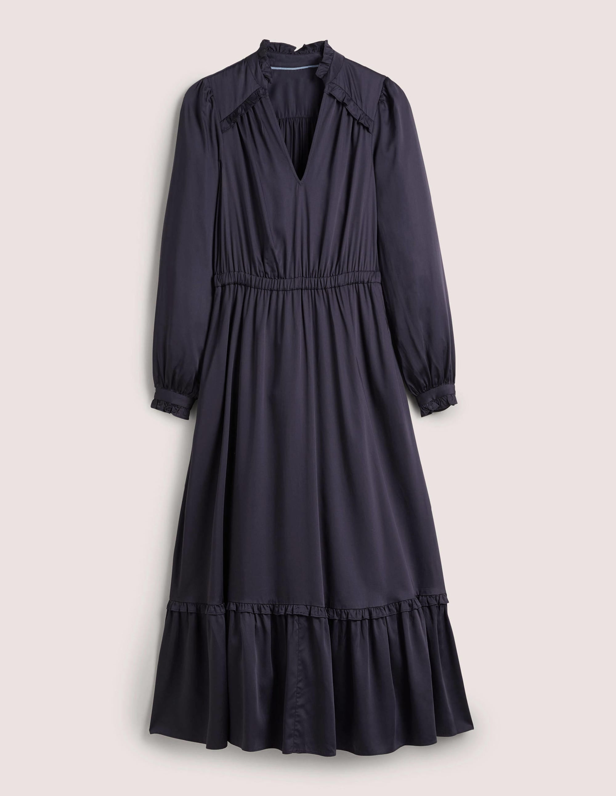 Pleat Detail Satin Midi Dress-Navy - Image 7