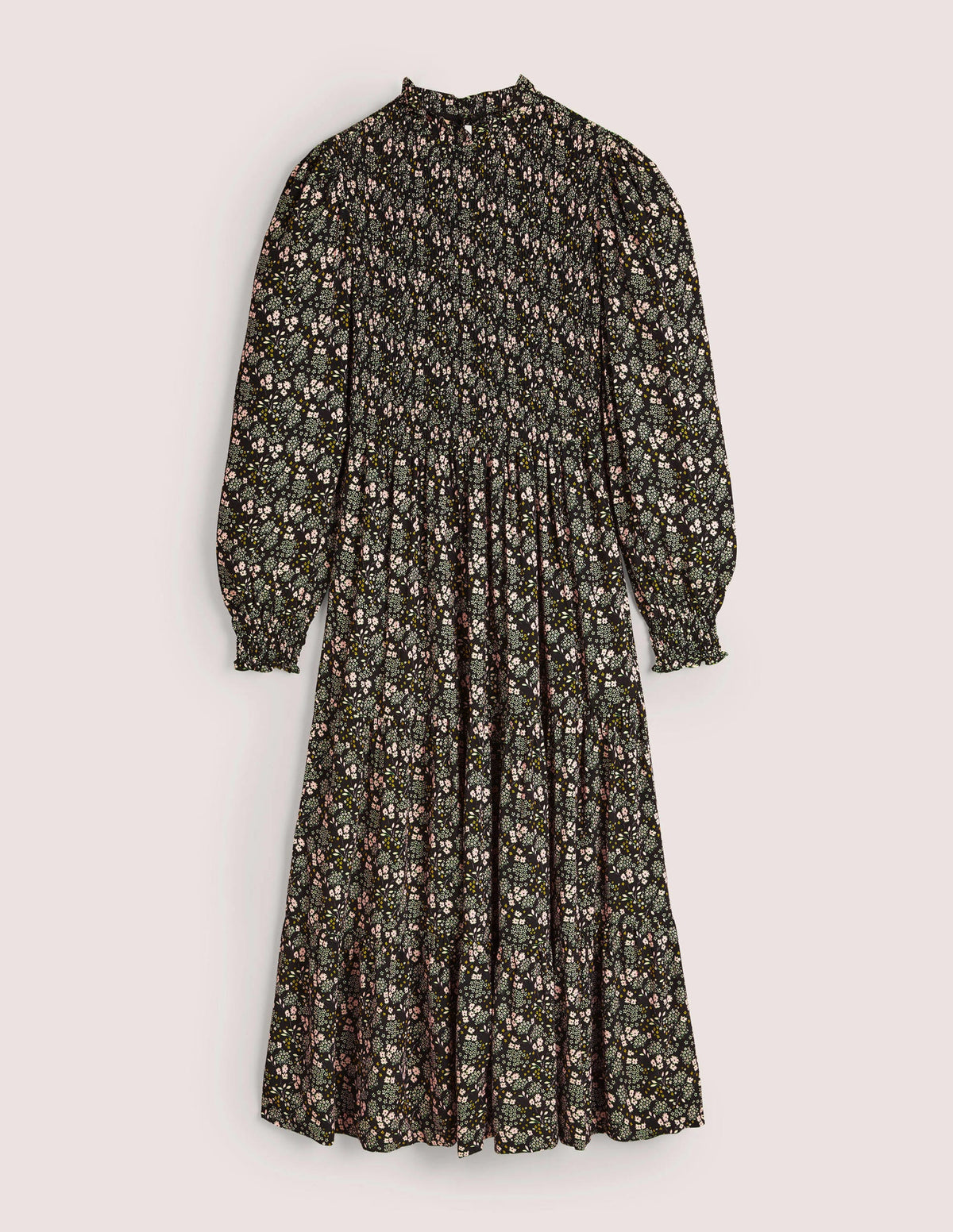 Smocked Tiered Midi Dress-Black, Prairie Garden - Image 7