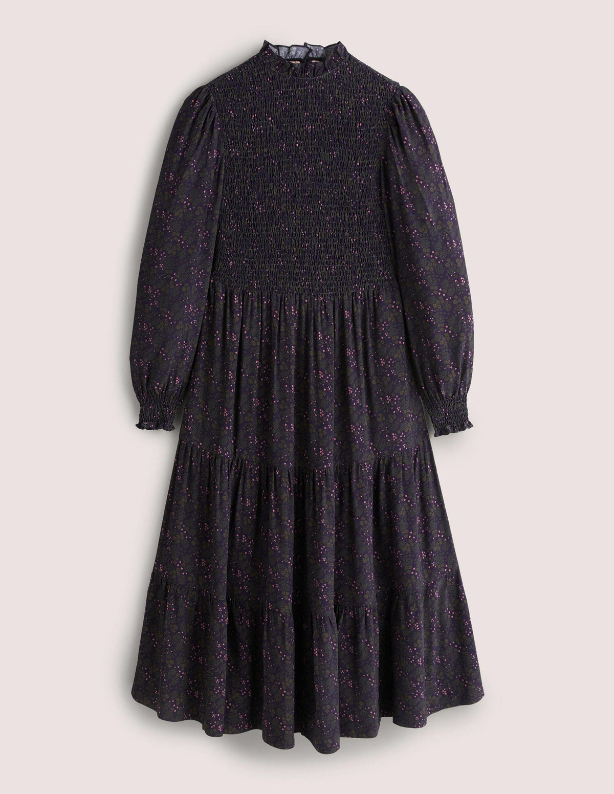 Smocked Tiered Midi Dress-Navy, Prairie Garden - Image 6