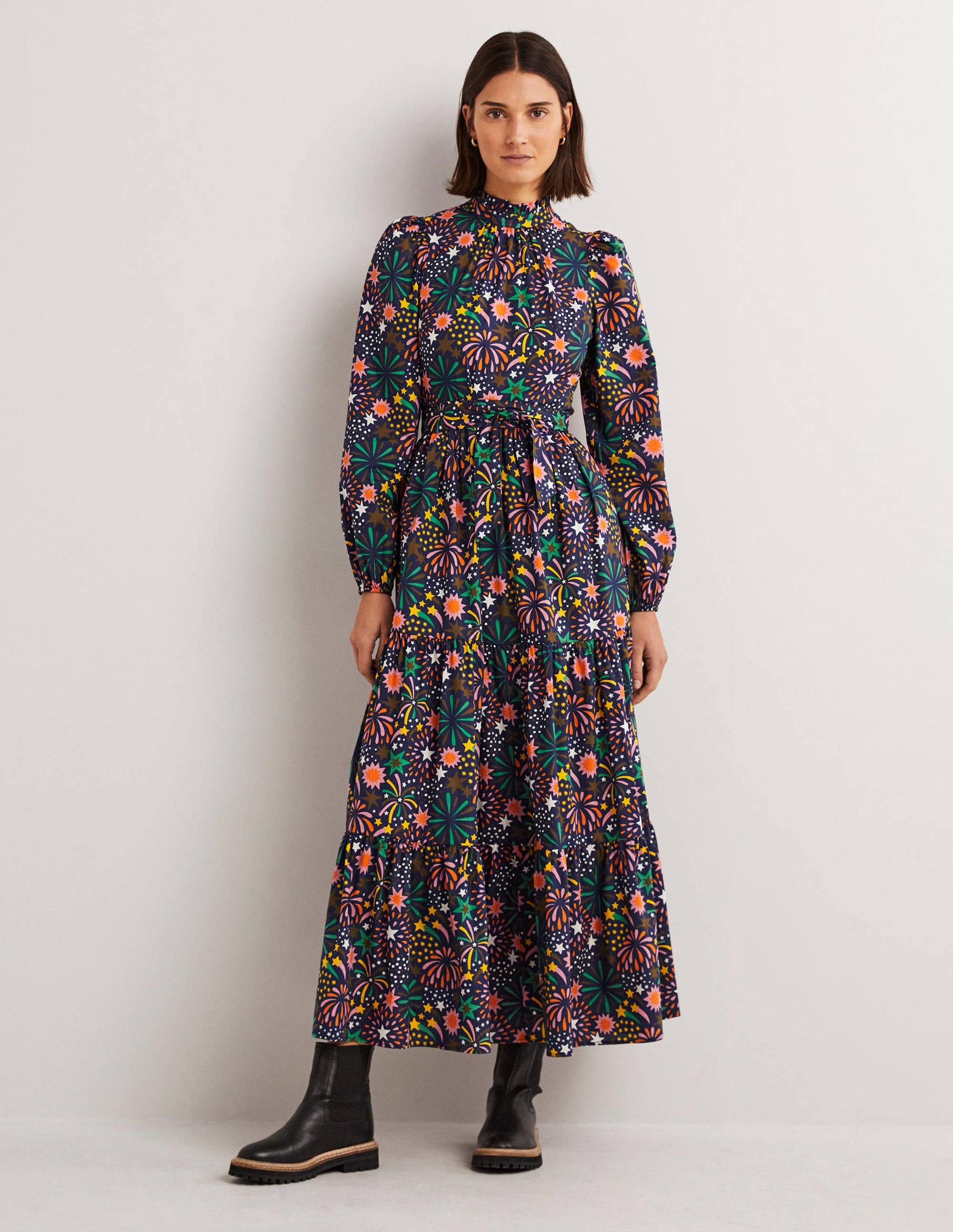 Mutton Sleeve Maxi Dress-Multi, Firework Bloom - Image 1