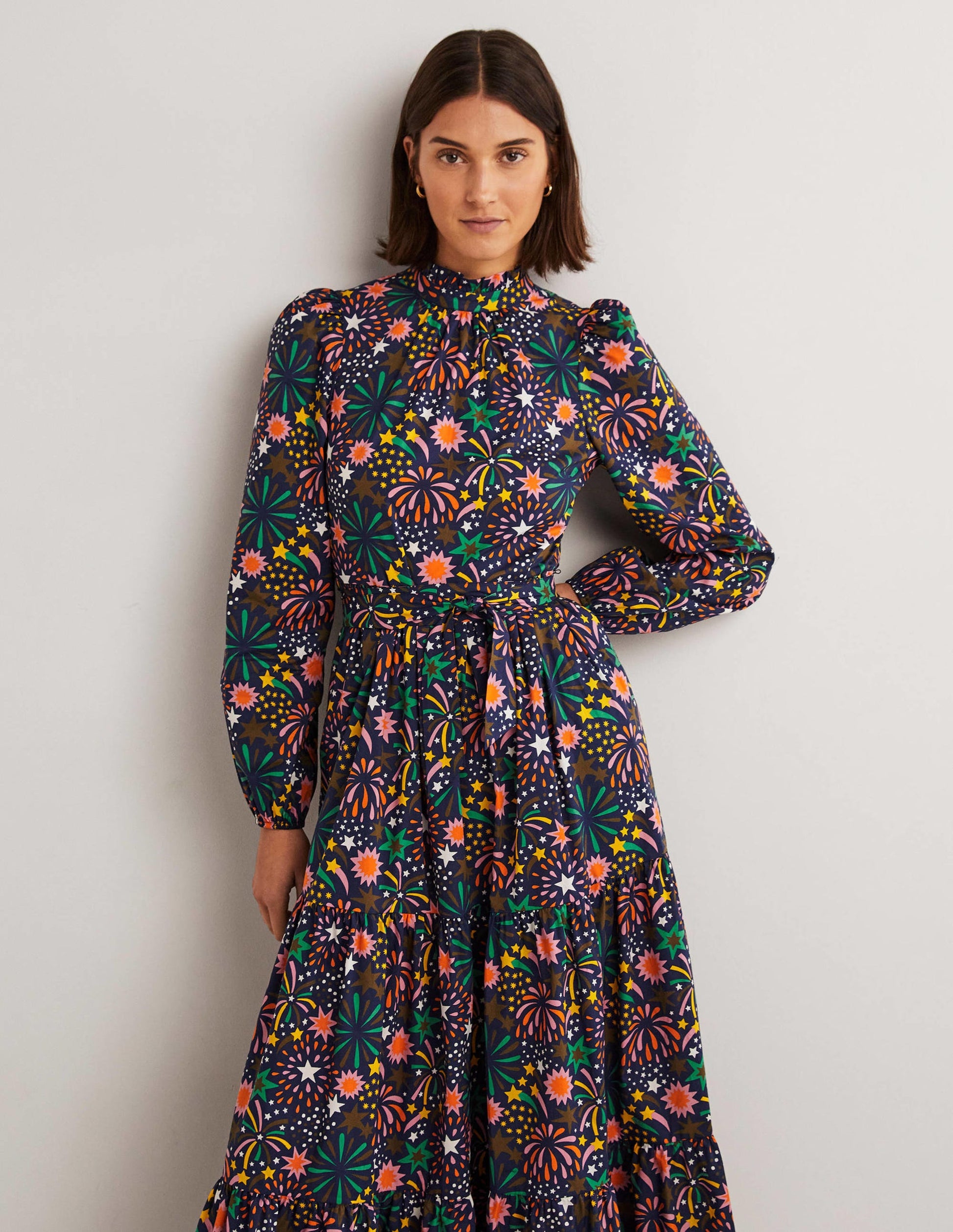 Mutton Sleeve Maxi Dress-Multi, Firework Bloom-5