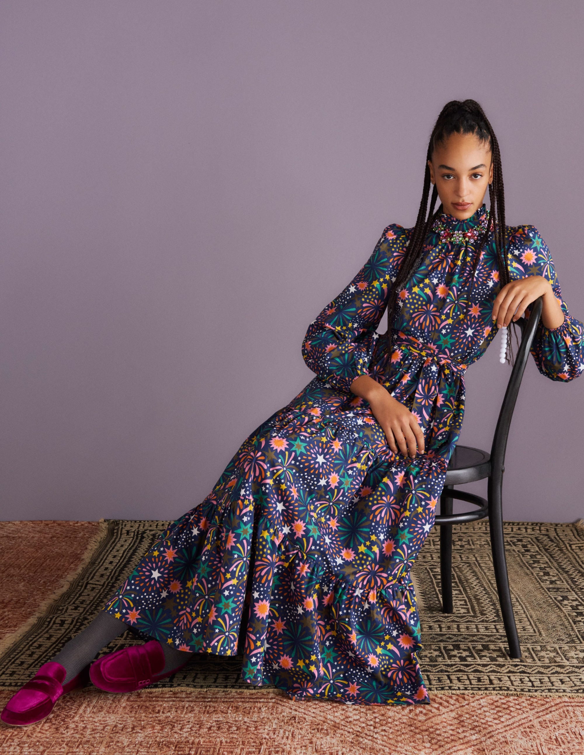 Mutton Sleeve Maxi Dress-Multi, Firework Bloom - Image 6