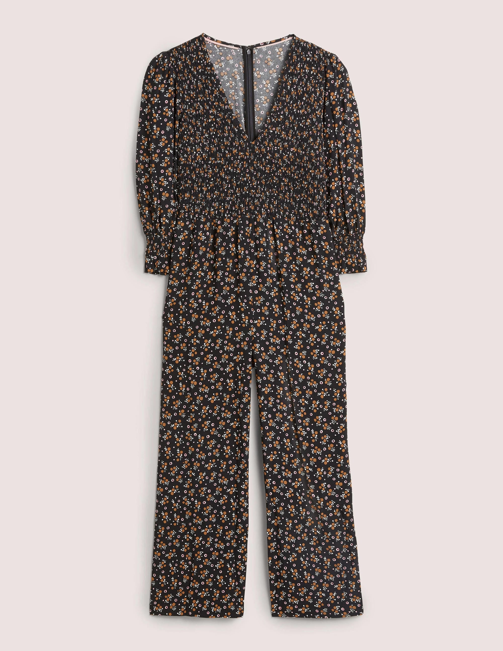 Smocked Bodice Jumpsuit-Black, Berry Sprig - Image 6