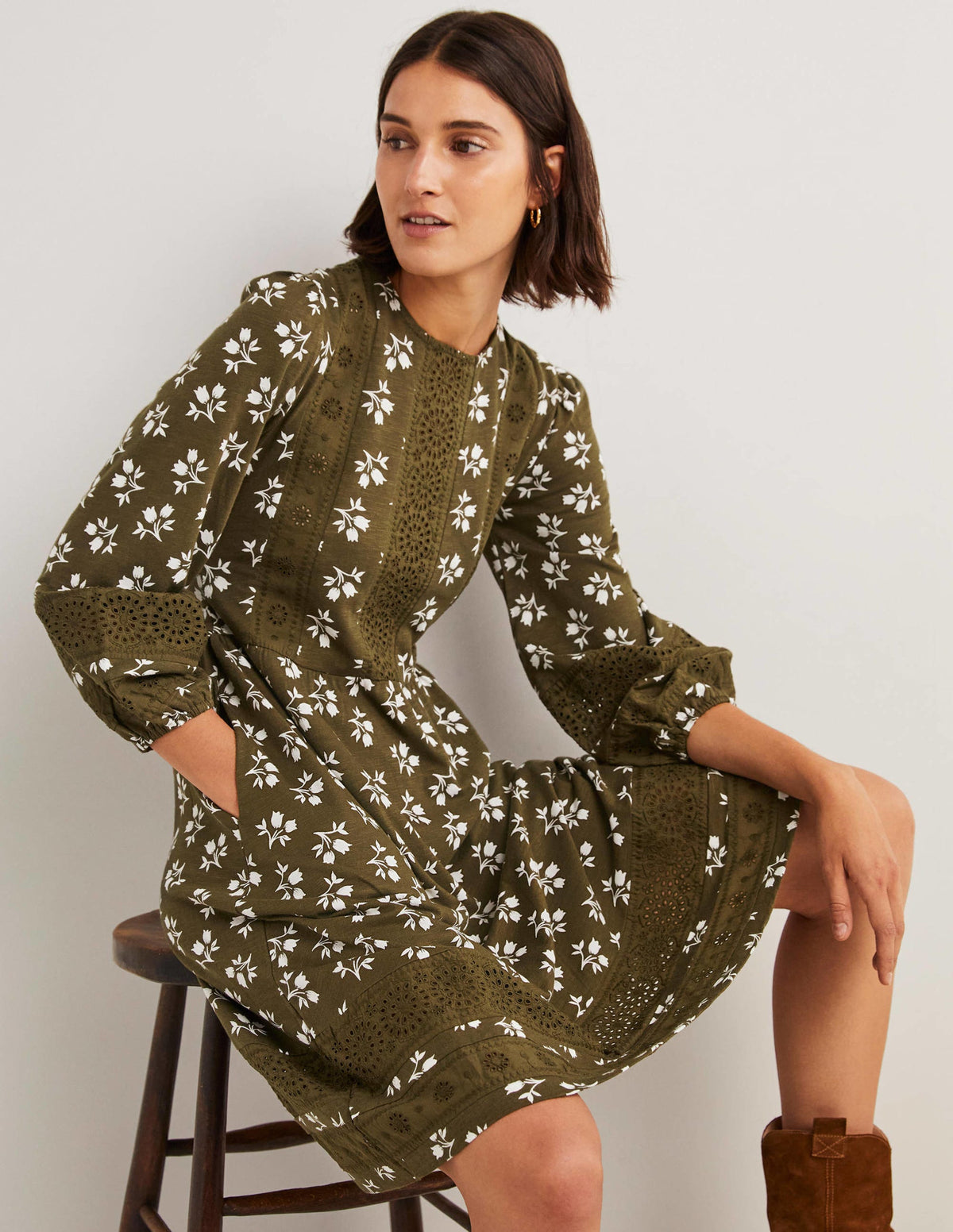 Detail Insert Jersey Dress-Basil, Bouquet Bud - Image 1