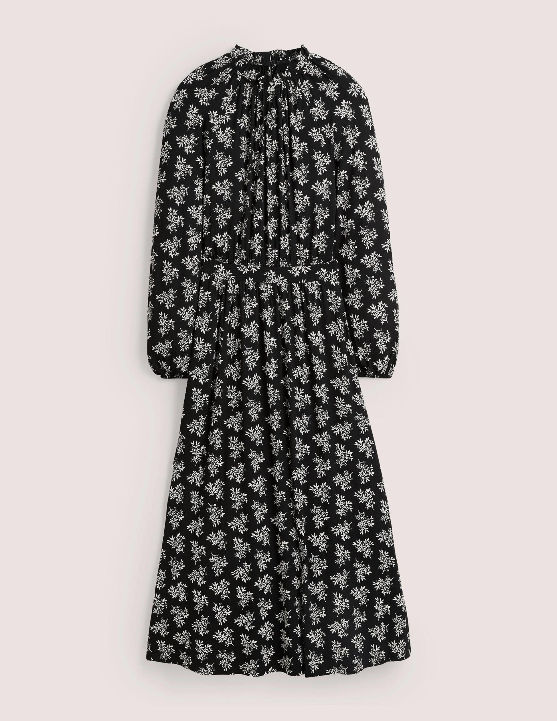 Ruffle Neck Jersey Midi Dress-Black, Pretty Blossom-6