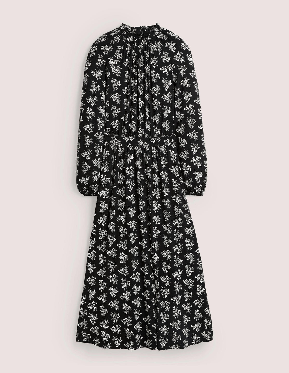 Ruffle Neck Jersey Midi Dress-Black, Pretty Blossom - Image 6
