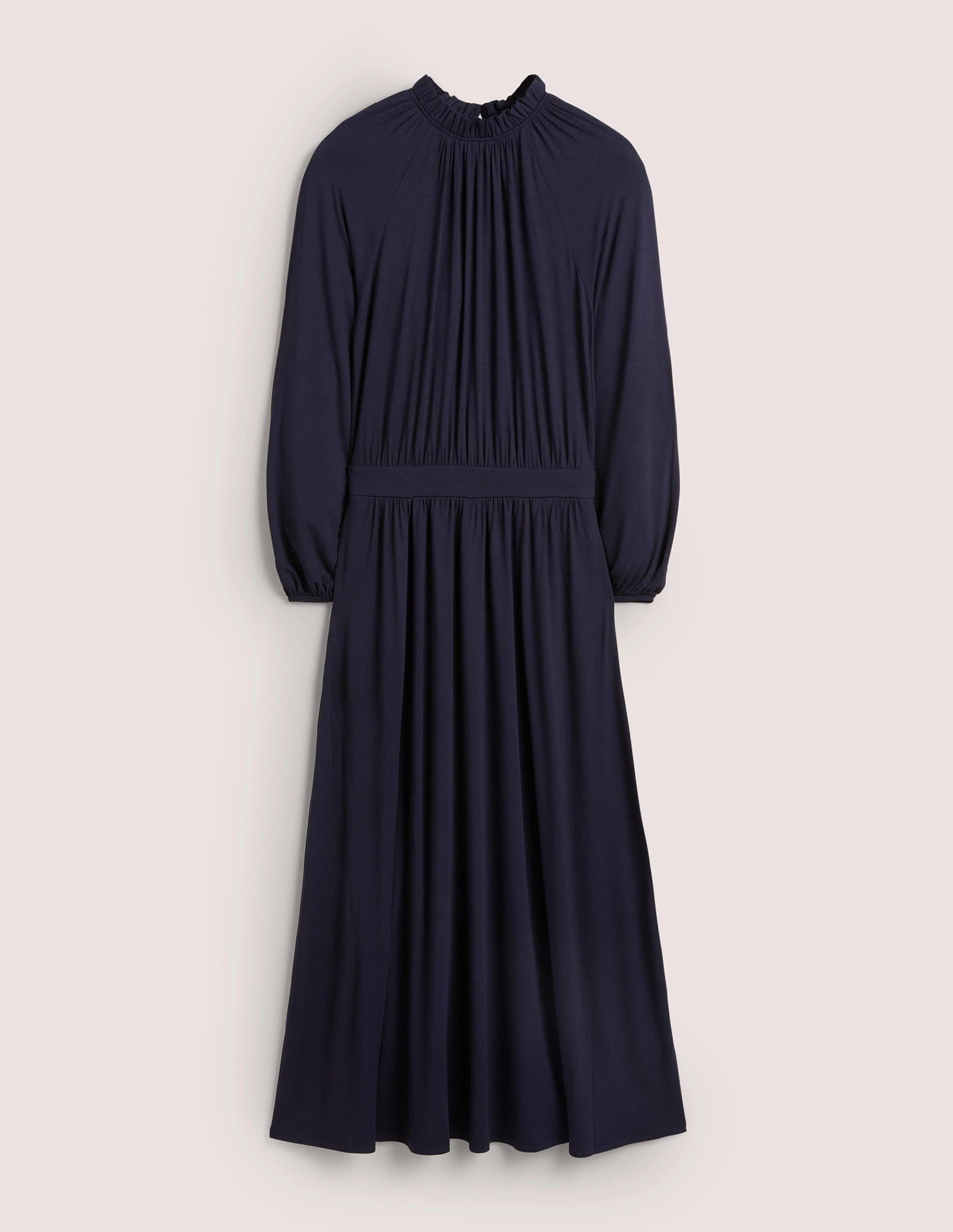 Ruffle Neck Jersey Midi Dress-Navy - Image 5