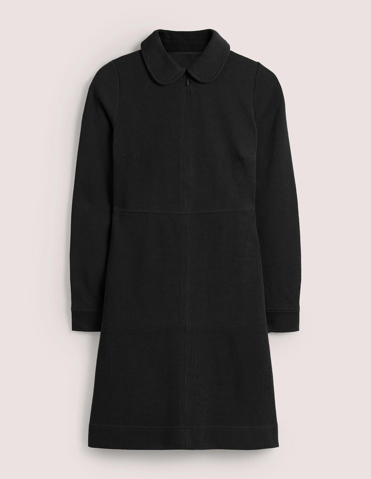 Zip Front Jersey Shift Dress-Black-6
