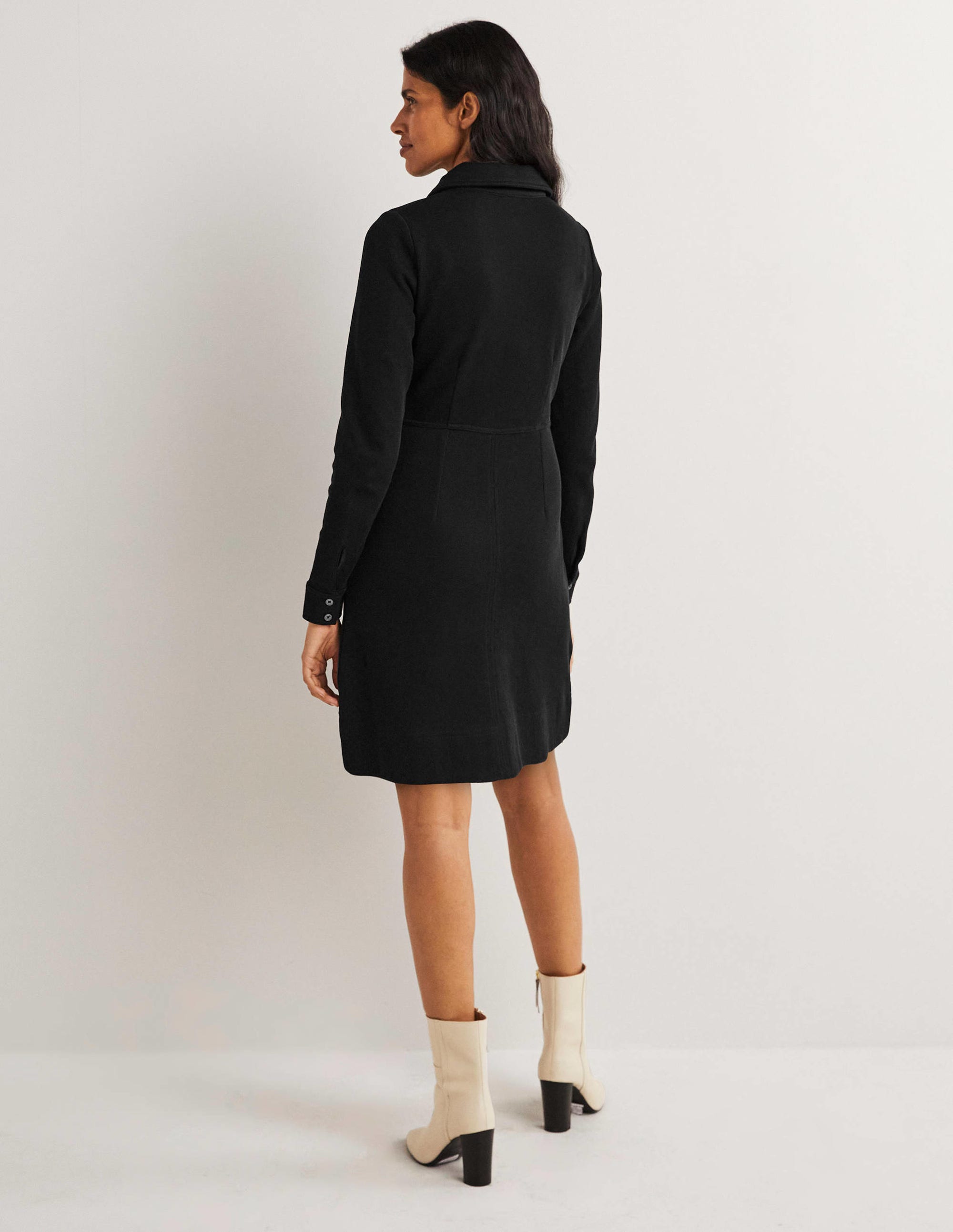 Zip Front Jersey Shift Dress-Black - Image 3