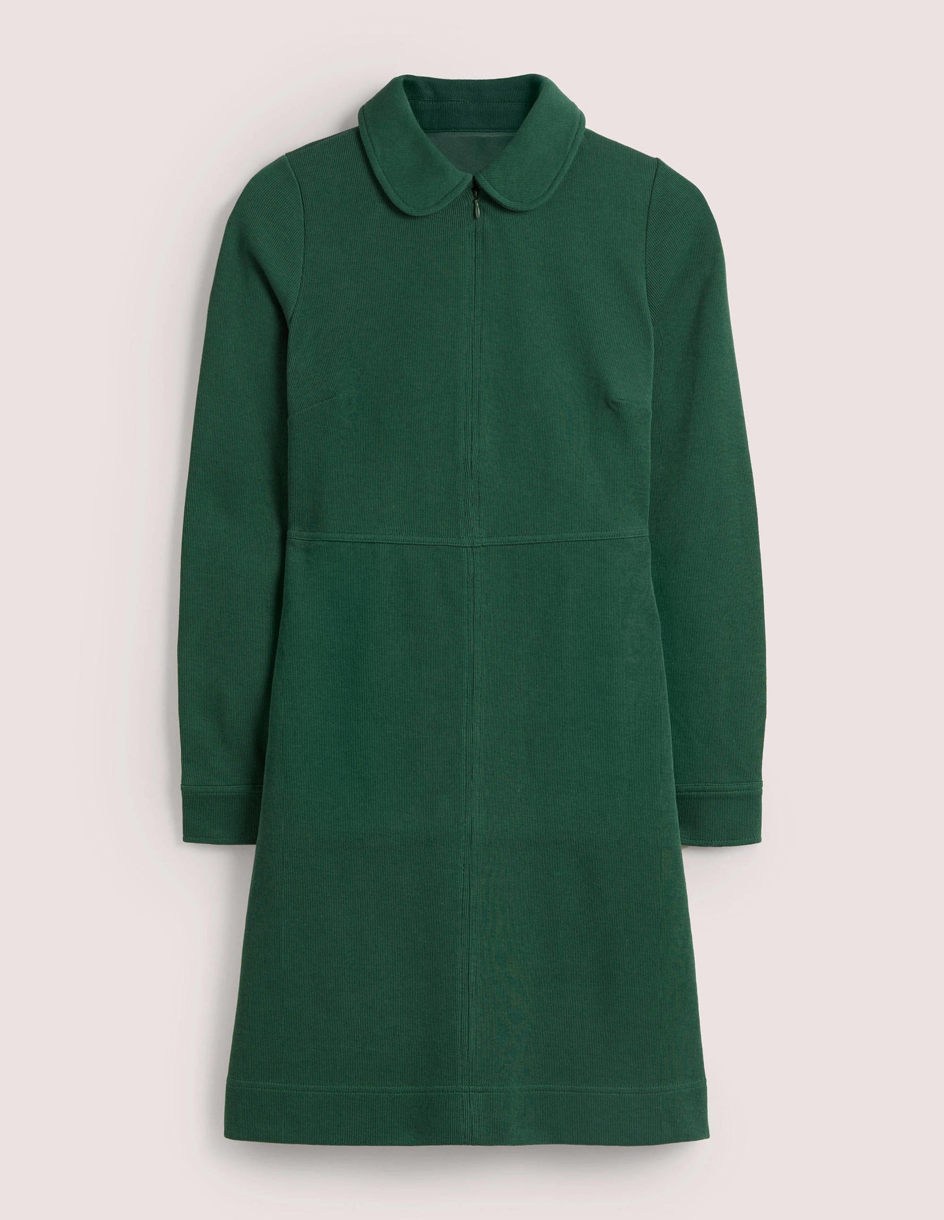 Zip Front Jersey Shift Dress-Hunter Green-5