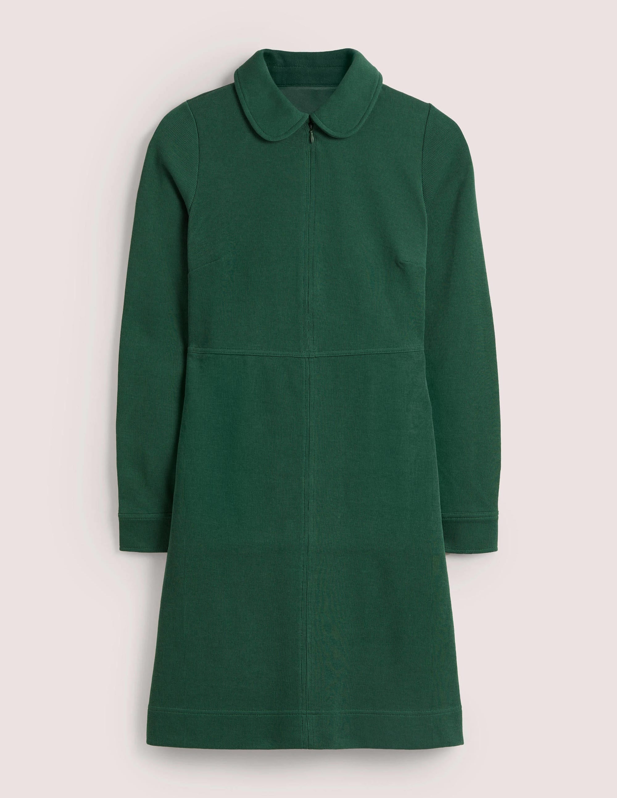 Zip Front Jersey Shift Dress-Hunter Green - Image 5