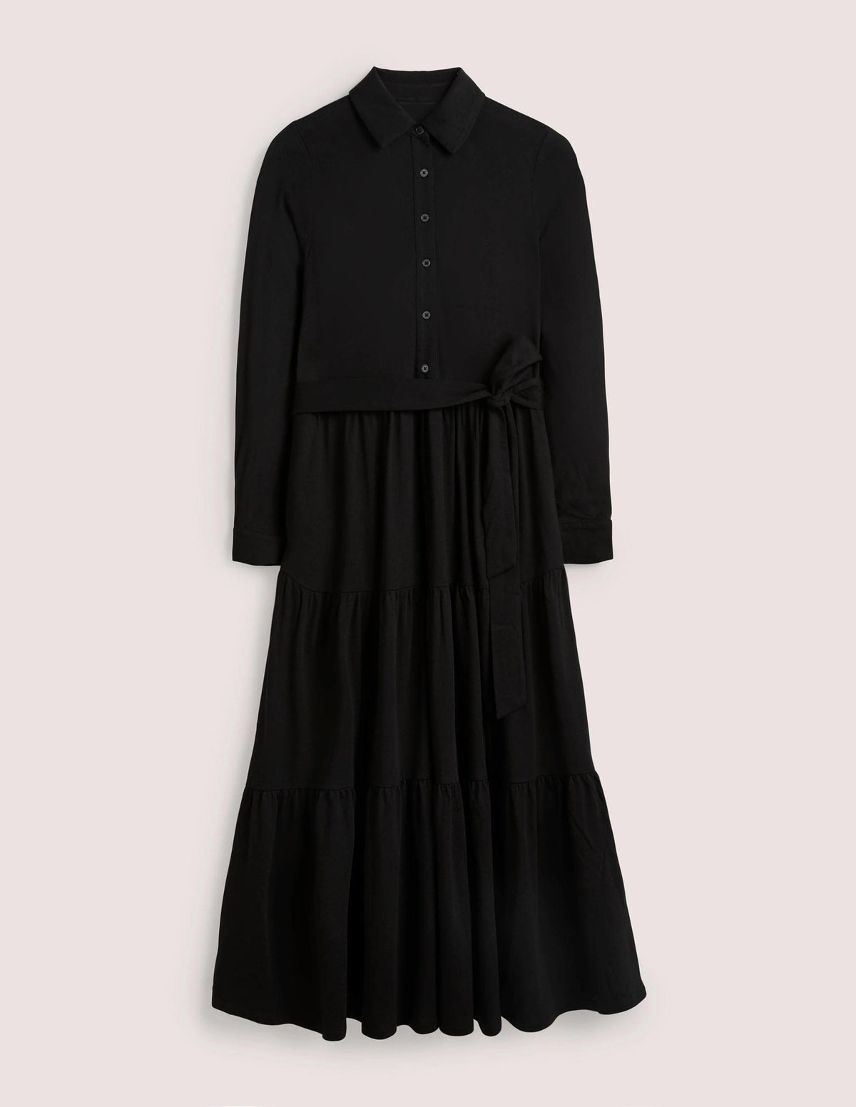 Tiered Jersey Maxi Shirt Dress-Black - Image 5