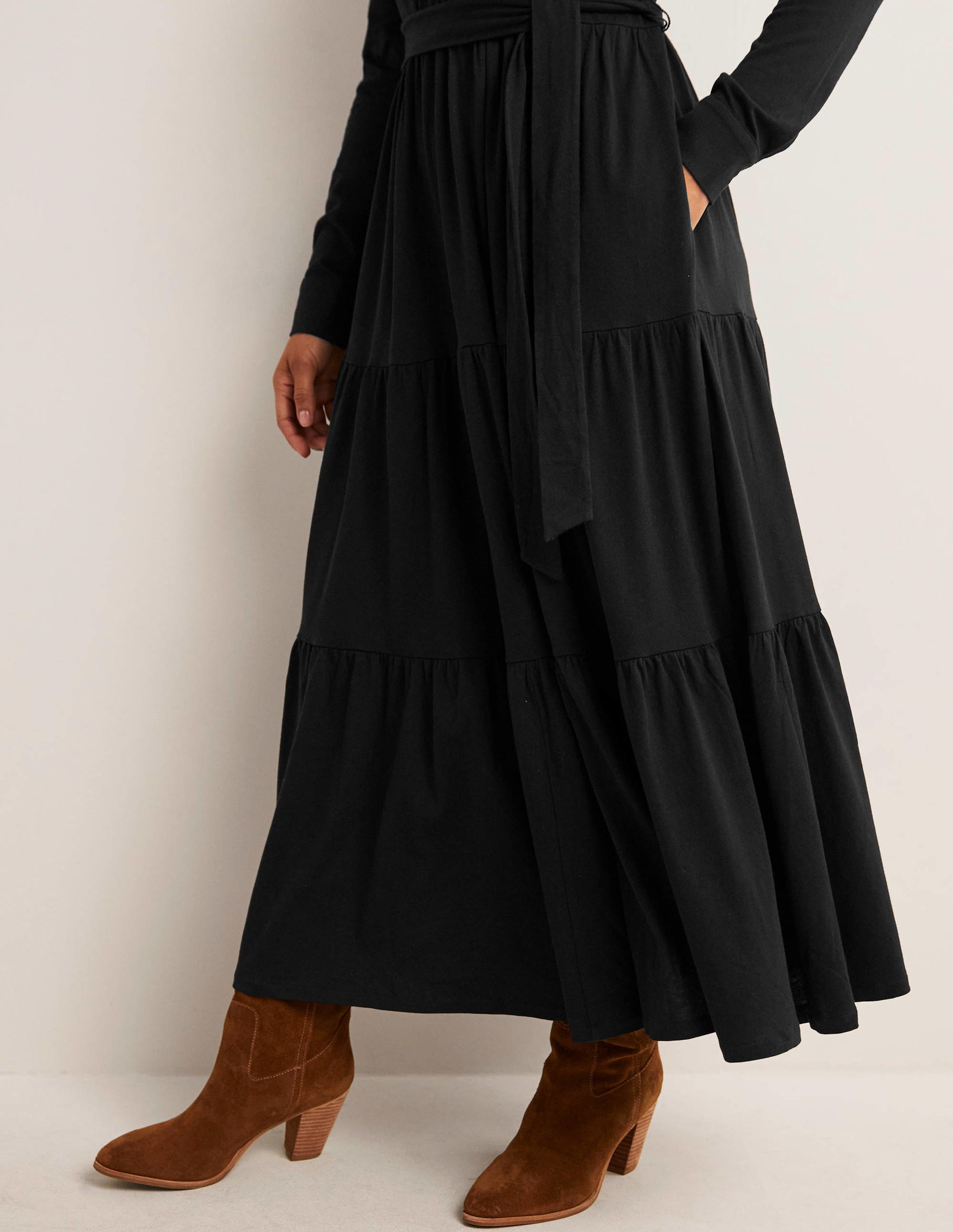 Tiered Jersey Maxi Shirt Dress-Black - Image 2