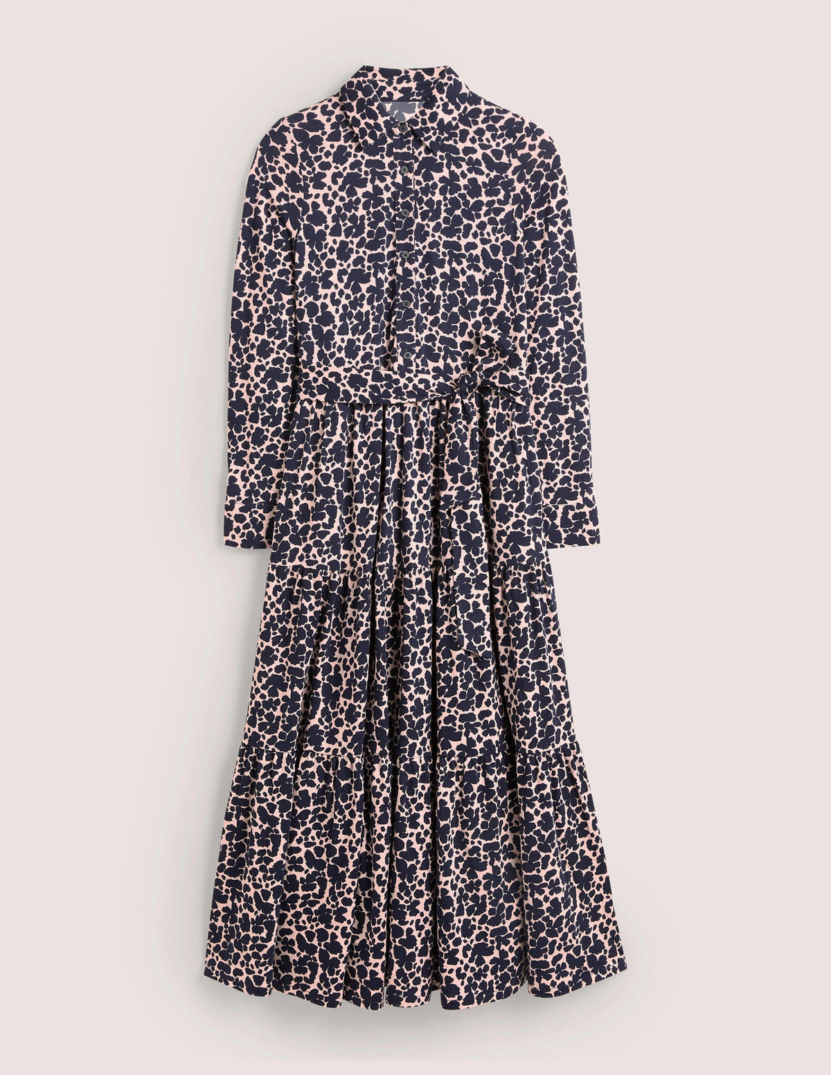 Tiered Jersey Maxi Shirt Dress-Milkshake, Abstract Bud-5
