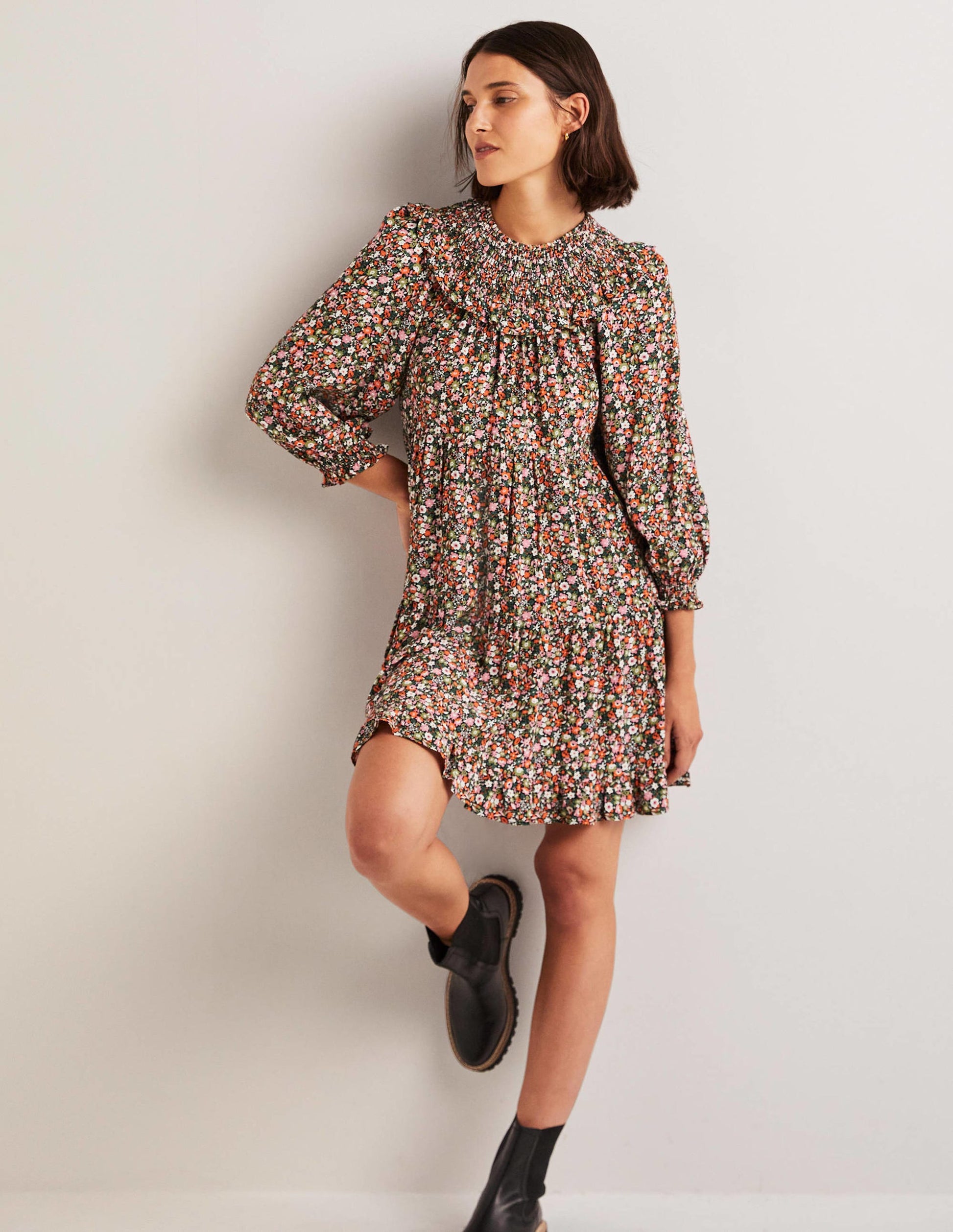 Smocked Yoke Tiered Dress-Multi, Floret Meadow-1