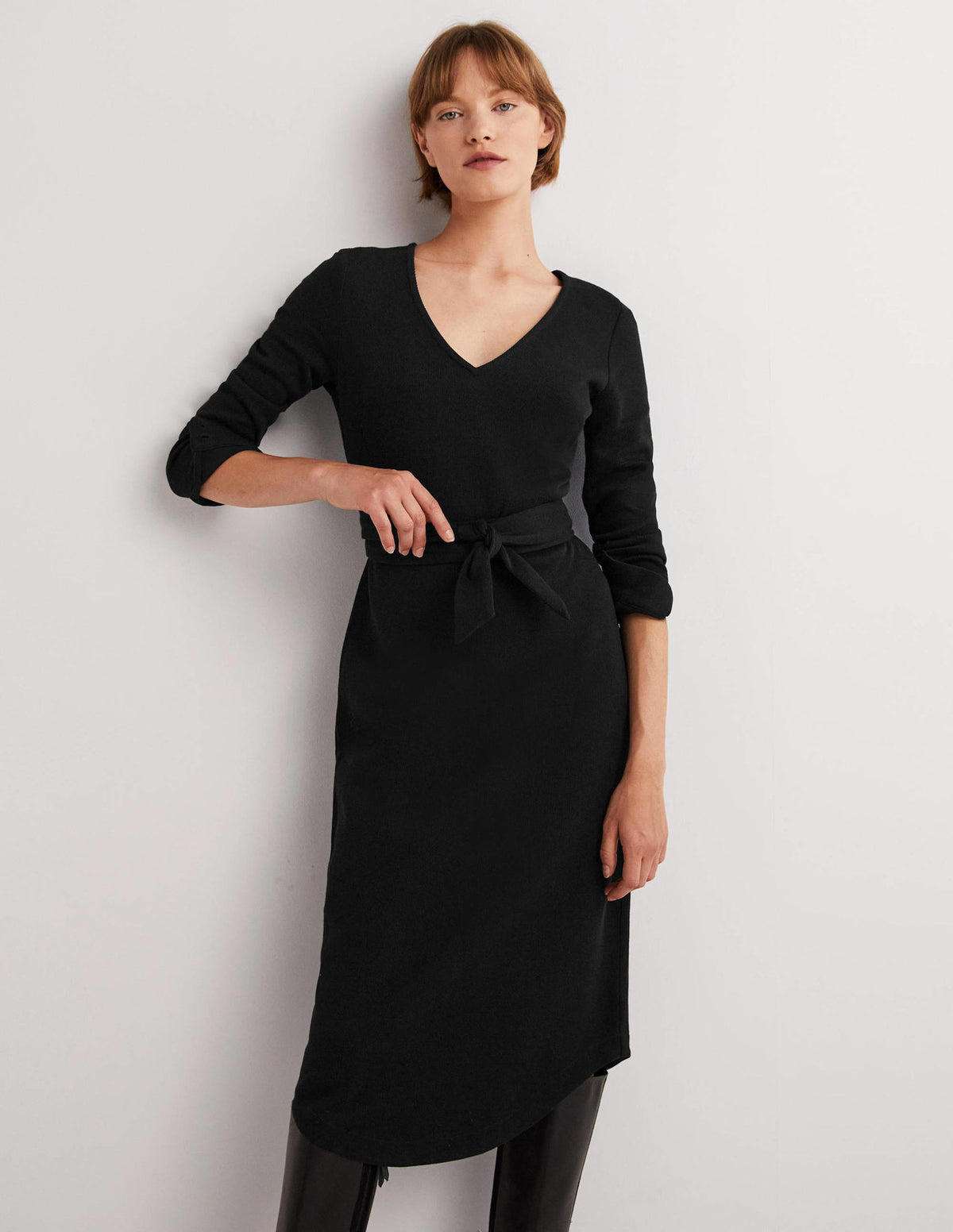 Column Jersey Midi Dress-Black-5